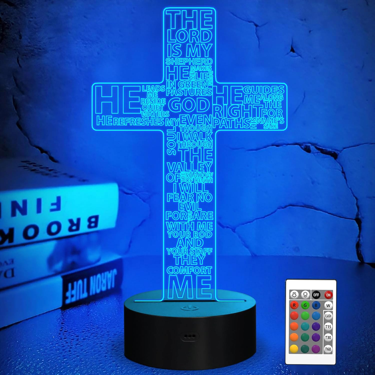 Jesus Cross 3D Night Light, Christ Optical Illusion Lights 16 Colors Change with Remote Control, the Lord Desk Lamps Room Home Decor Xmas Birthday Easter Gifts