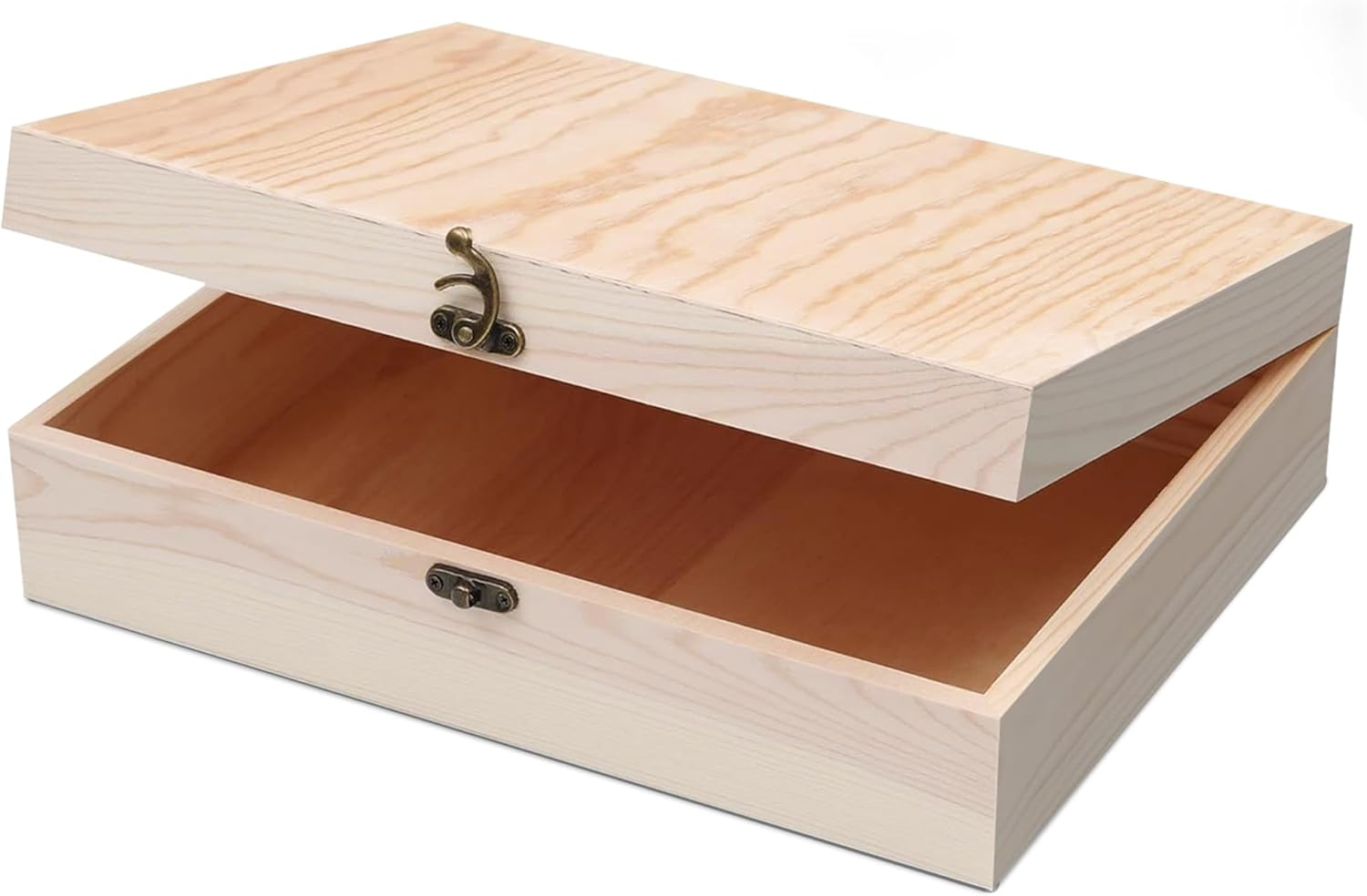 Unfinished Wooden Box with Hinged Lid for Crafts DIY Storage Jewelry Pine Box - 12