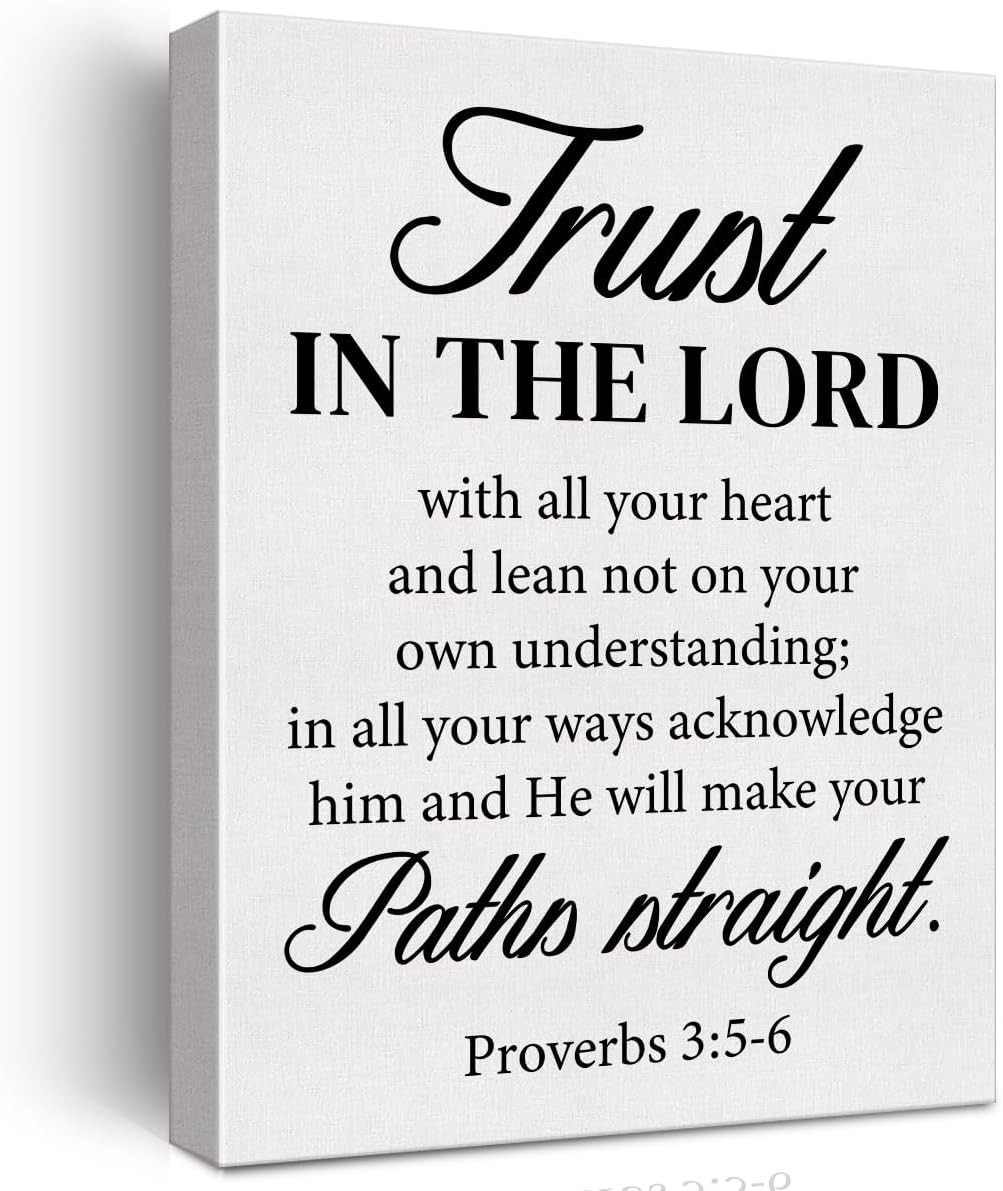 Inspirational Bible Verse Wall Art Decor Christian Poster Framed Painting Print Proverbs 3:5-6 Scripture Canvas Artwork for Home Living Room Bedroom Decor 12 X 15 Inch