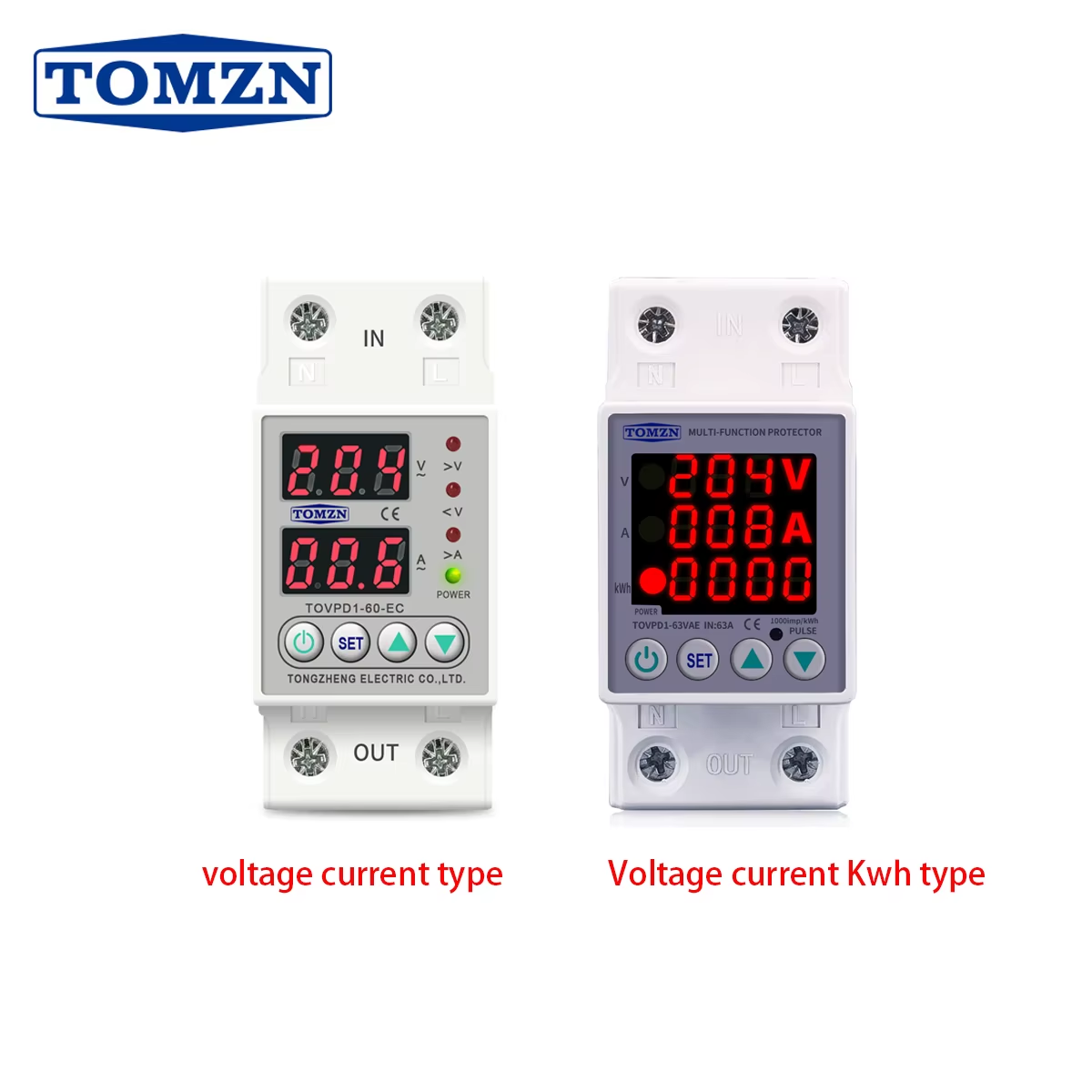 Din Rail Dual Display Adjustable Over Voltage Current And Under Voltage Protective Device Protector Relay 40A 63A 80A 220V 230V