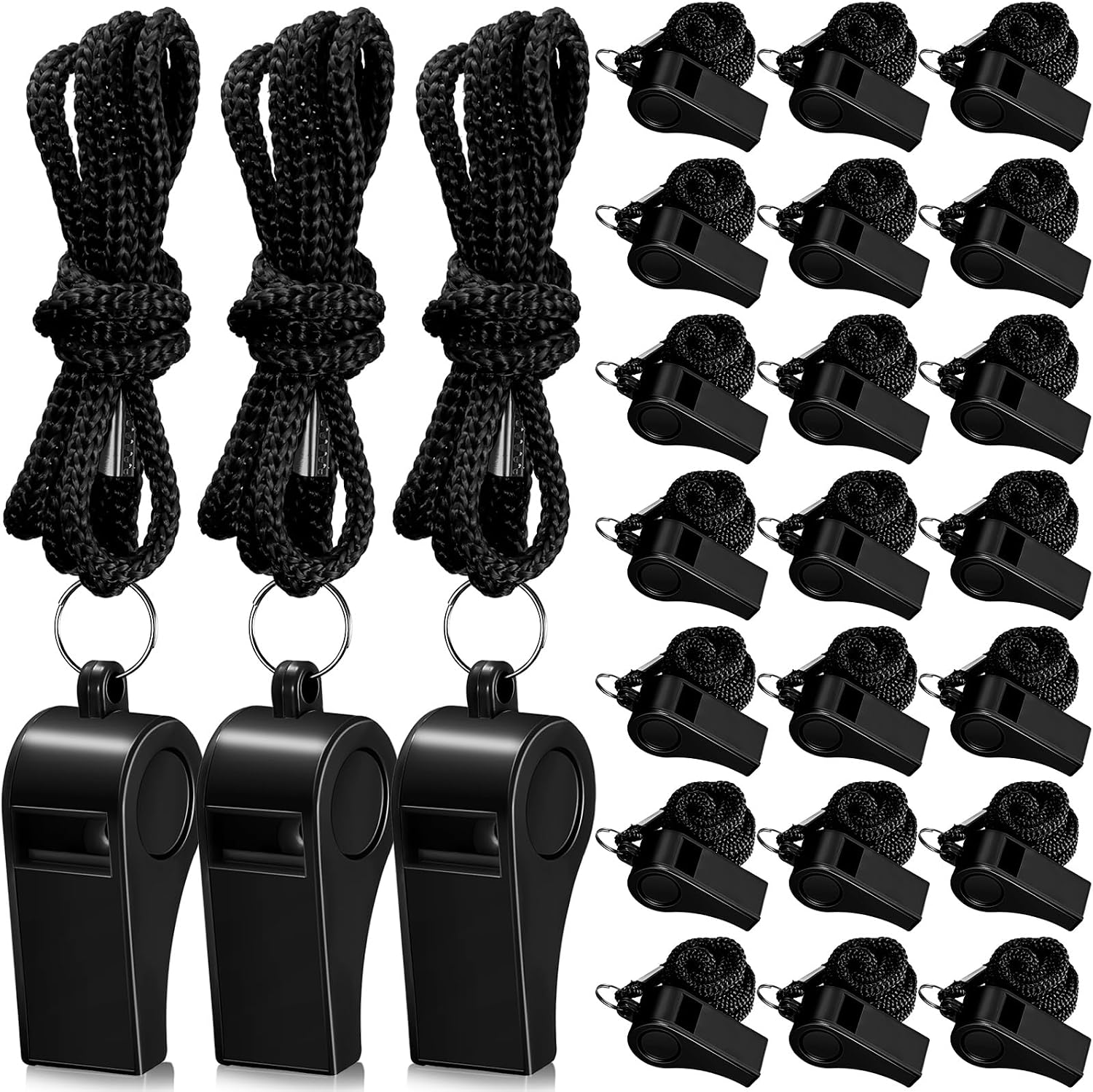 24/48 Pack Plastic Whistles with Lanyard Coaches Sports Whistle Loud Crisp Sound Whistles Bulk for Coach Referees Training School Emergency