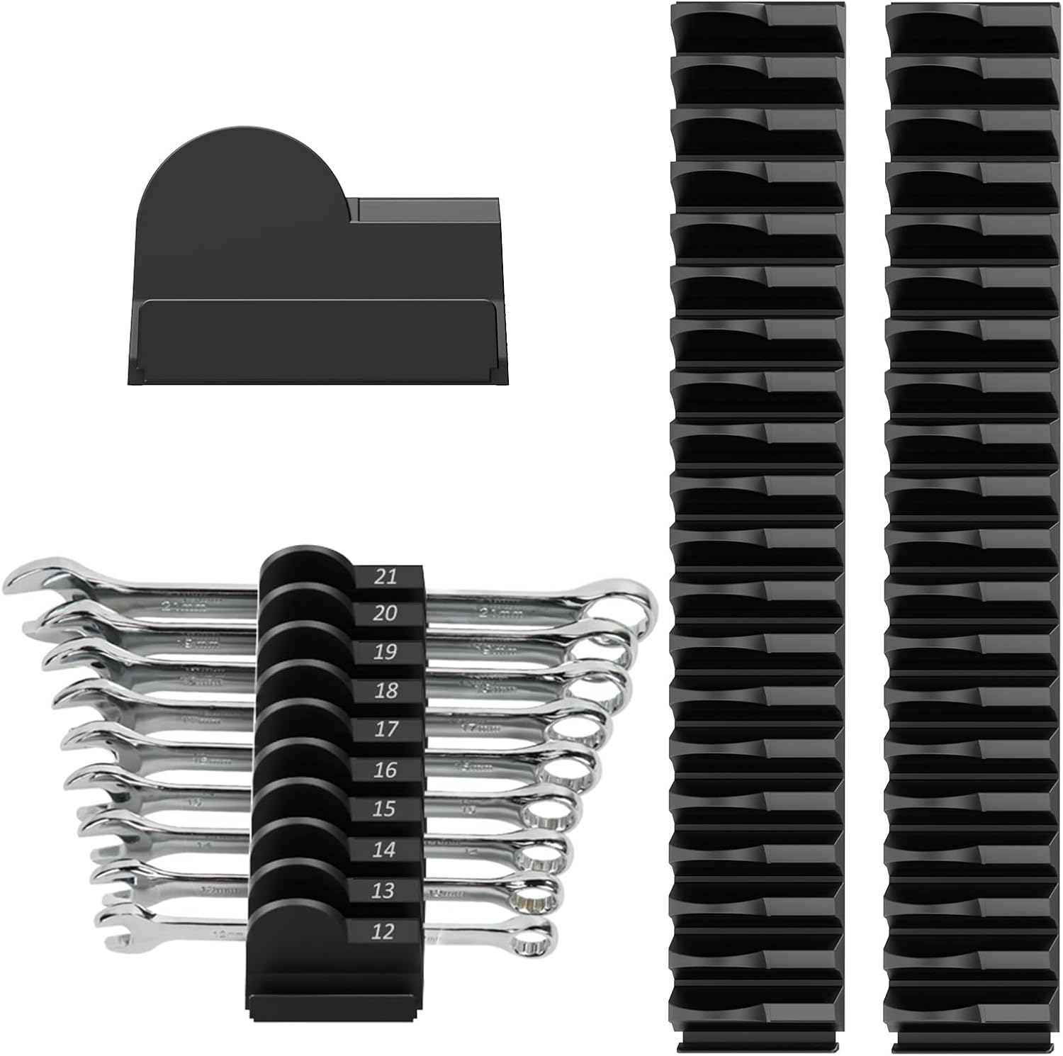 52 Pcs Modular Wrench Organizers for Tool Drawers - Wrench Rack with Metric&Sae Labels, Perfect Tool Storage Holder. Gift for Father and Boyfriend (Black)