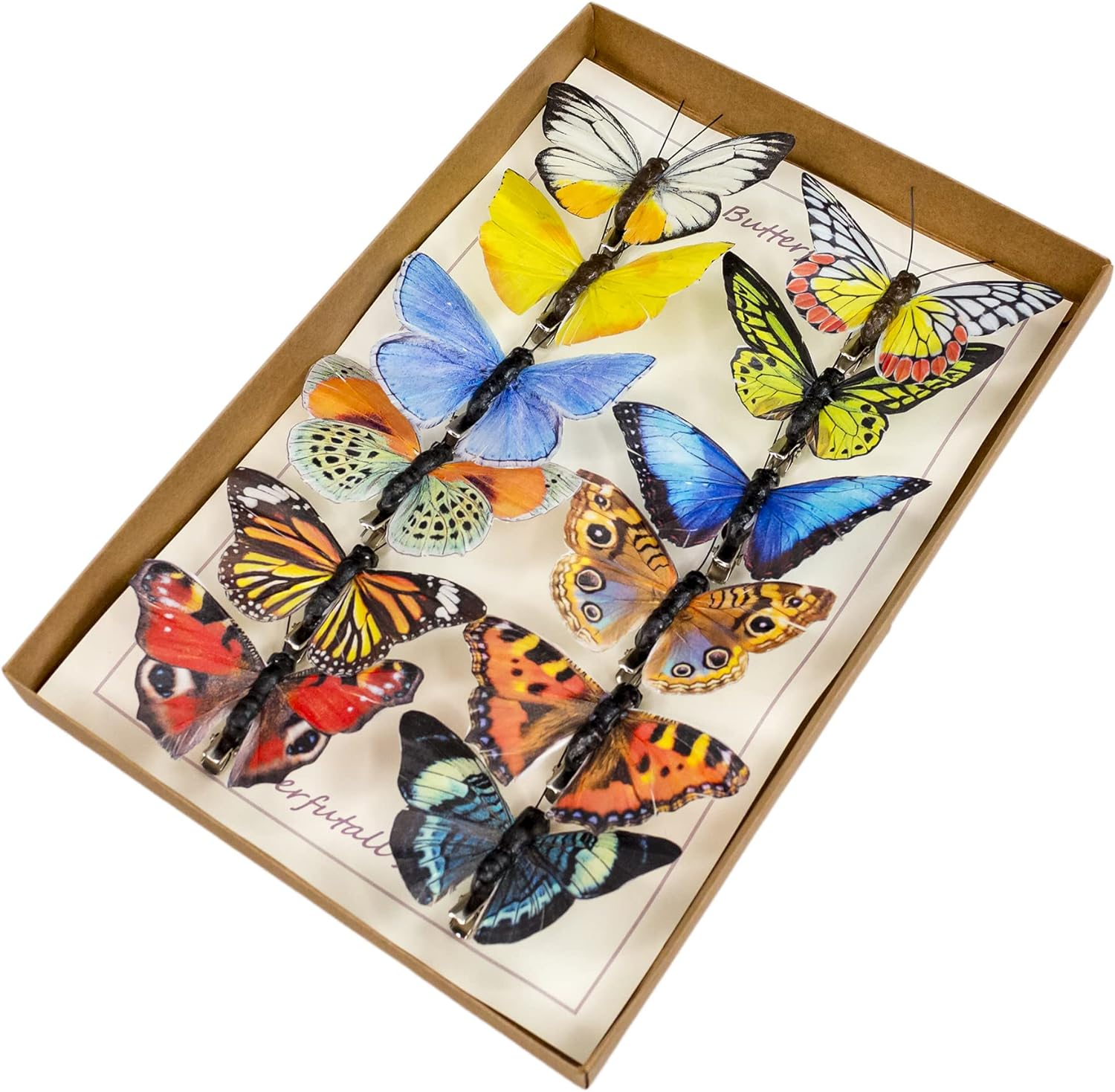 Set of 12 Artificial Feather 3D Butterfly, Clip-On Ornaments for Christmas Tree
