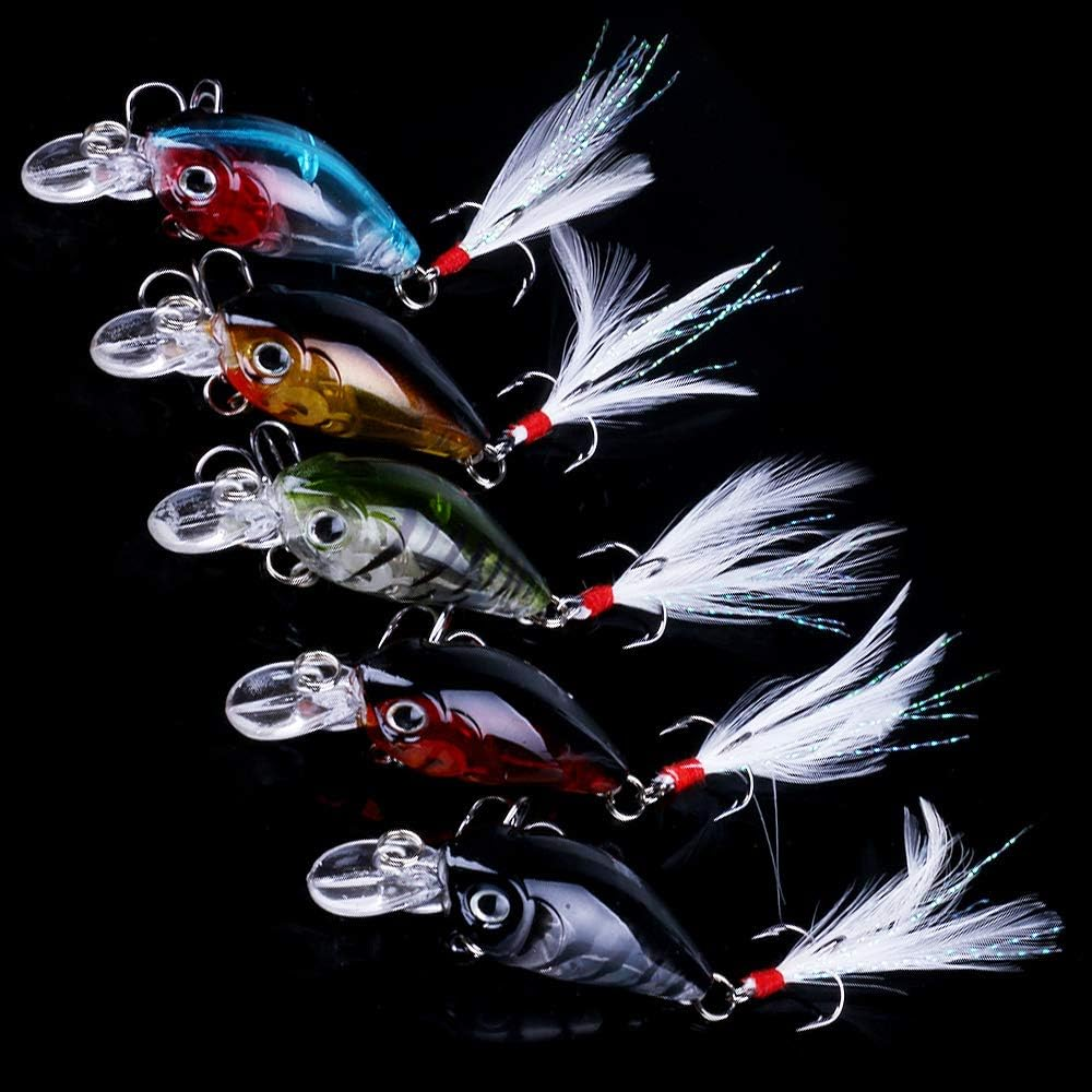 5PCS Minnow Fishing Lures Crankbait Hard Bait 3D Eyes Bass Fresh Saltwater
