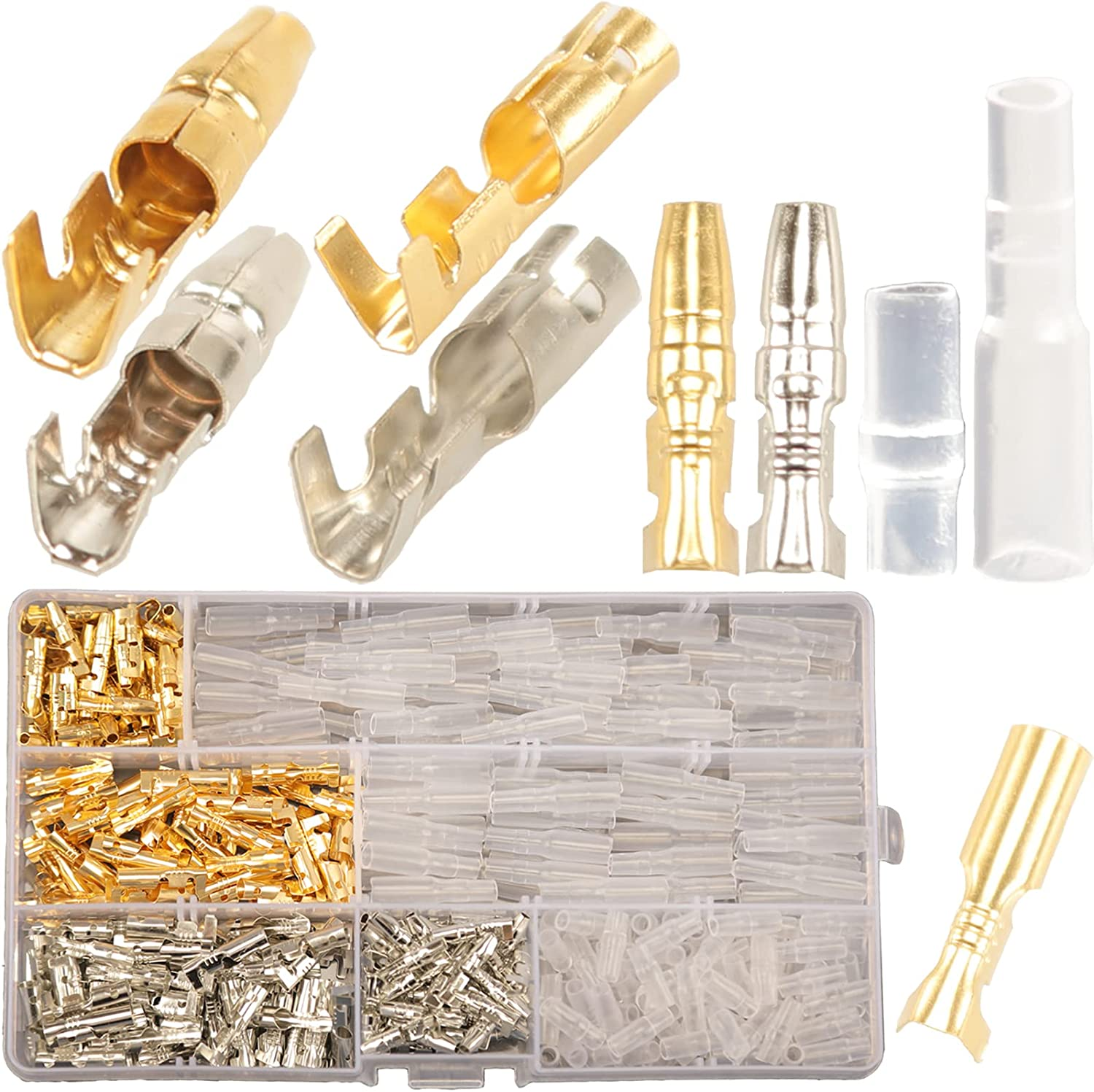400PCS 3.9mm Bullet Connectors Male and Female, Brass Bullet Terminal Connectors with Insulation Sleeve, Crimp Terminal Connectors Automotive Electrical Connectors Motorcycle Connector Kit
