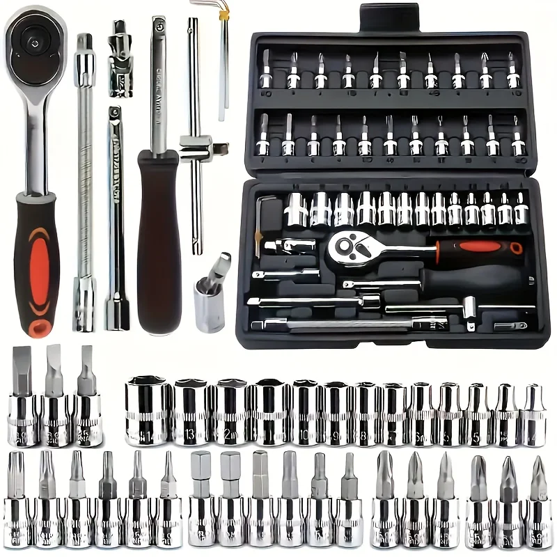 150/46Pcs Auto Mechanical Repair Tool Set, Multifunctional with Socket, Wrench and Ratchet Set, Auto Repair, Mechanical Toolkit