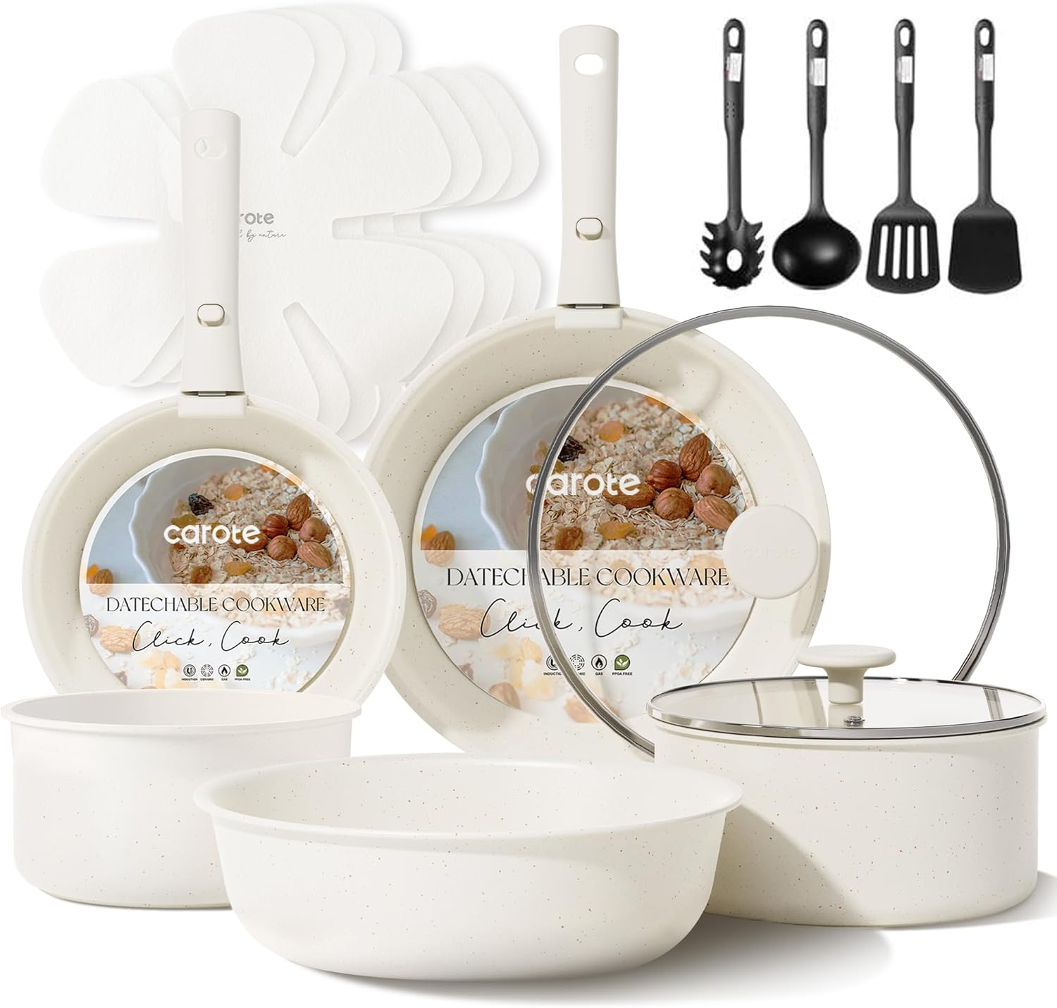 17Pcs Pots and Pans Set, Nonstick Cookware Set Detachable Handle, Induction Kitchen Cookware Sets Non Stick with Removable Handle, RV Cookware Set, Oven Safe