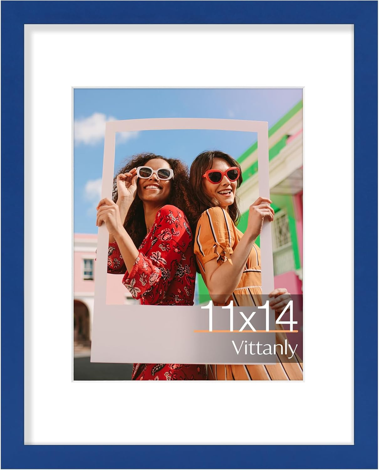 11X14 Picture Frame, Engineered Wood with Shatter Resistant Plexiglass, Display Pictures 8X10 with Mat or 11X14 without Mat, Photo Frame for Wall Mounting, Royal Blue, 1 Pack