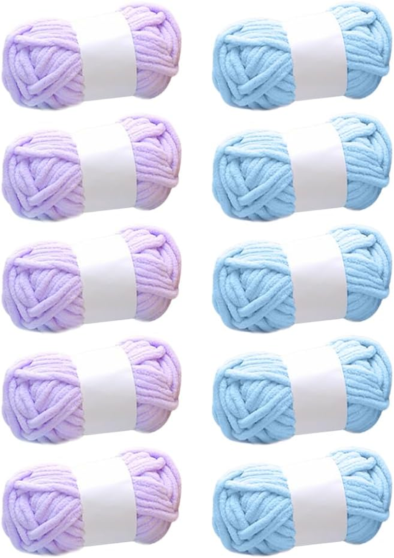 10Pcs Pure Cotton Crocheting Yarn, Bulky Thick Fluffy Ball of Yarn for Knitting,Super Bulky Chunky Yarnt, for Hand Knitting Blanke, DIY Scarves, Hats, Throws, Cushions and Clothes, Blue and Purple