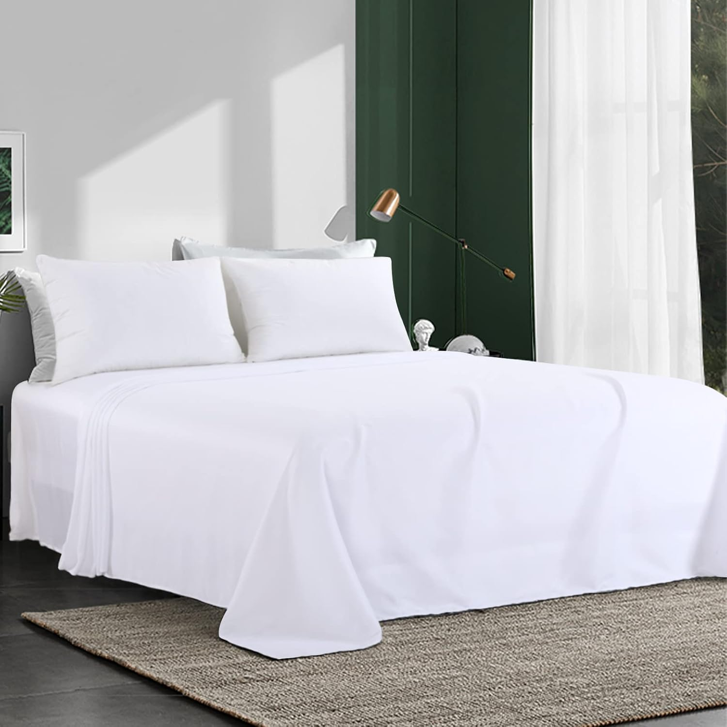White Oversized King Flat Sheets Extra Large,Soft & Durable Bed Sheet,Smooth & Breathable Top Sheet 120 in X120 In