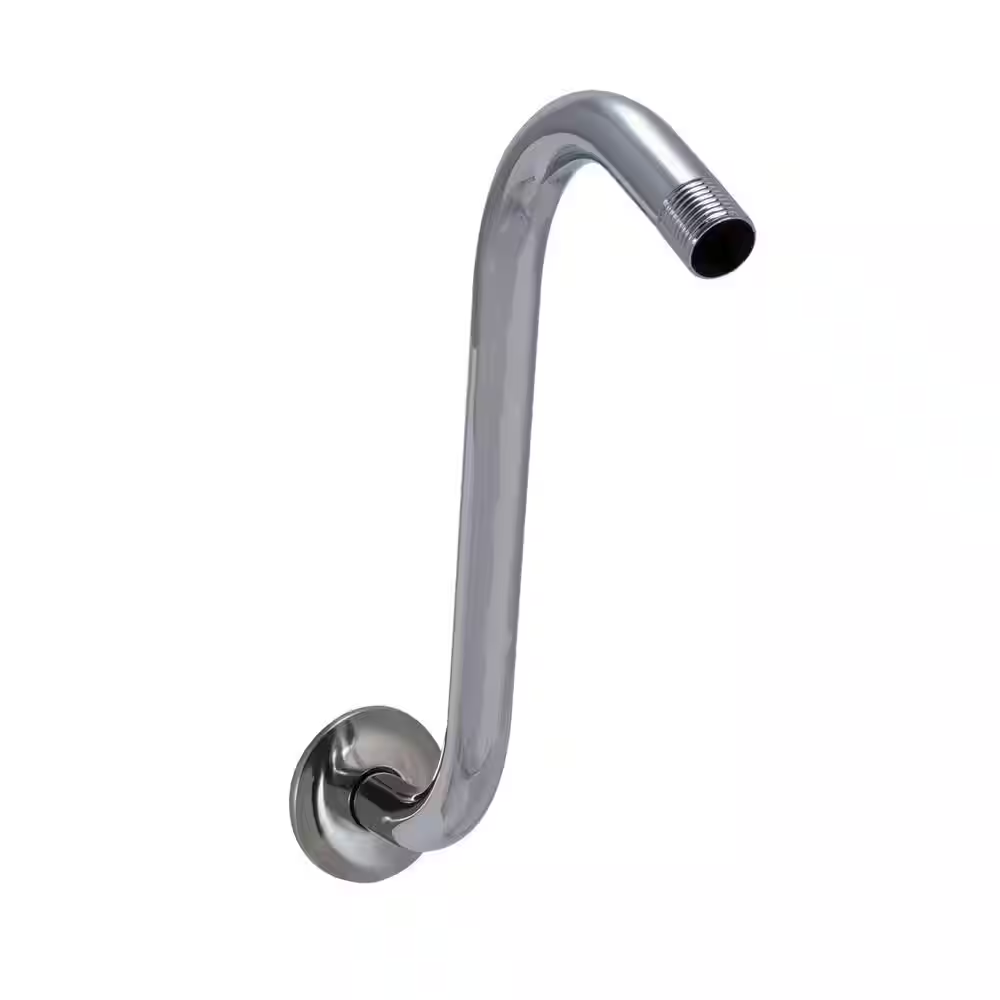 8 In. S Shape Shower Arm and Flange, Chrome
