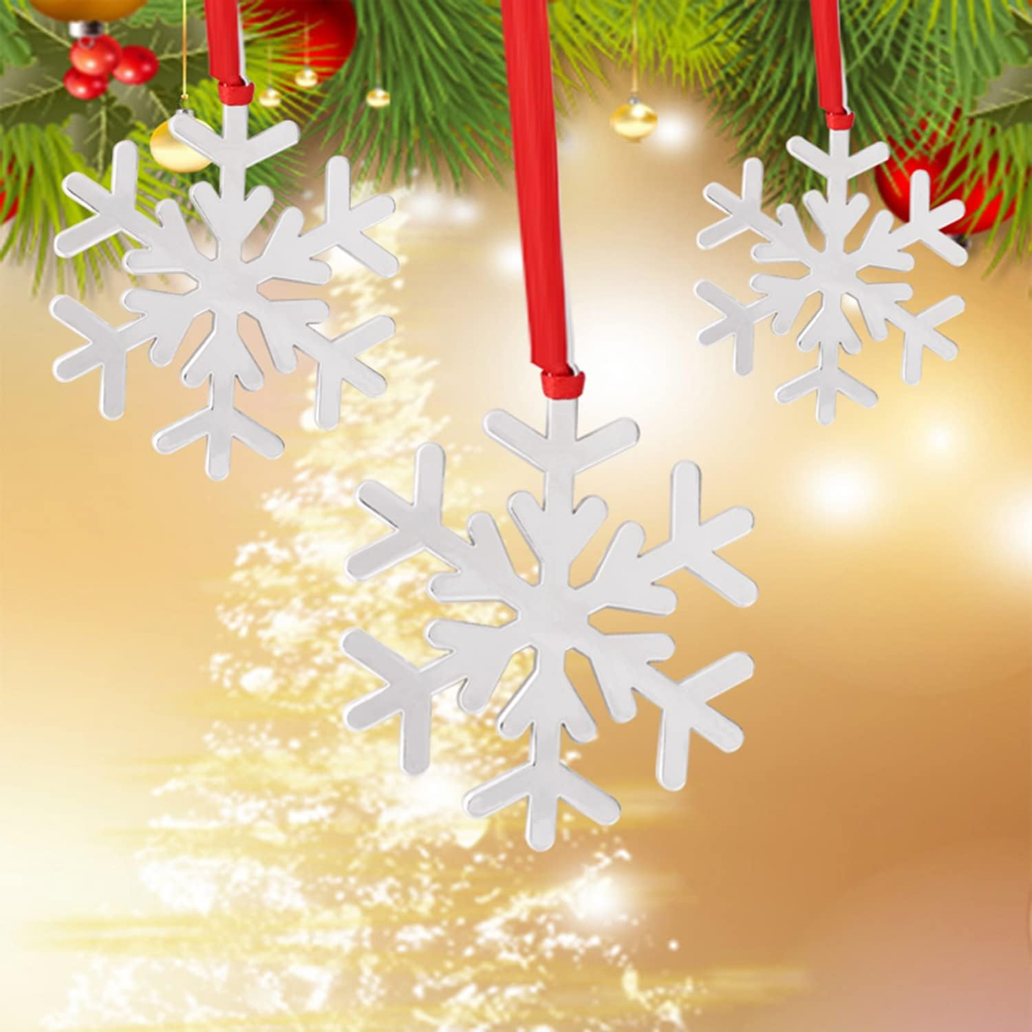 Set of 6 Christmas Hanging Ornaments,Silver Snowflake Christmas Ornament for Xmas Tree Decor, Christmas Tree Hanging Ornament-Snowflake Christmas Ornament Gift (6, Snowflake)