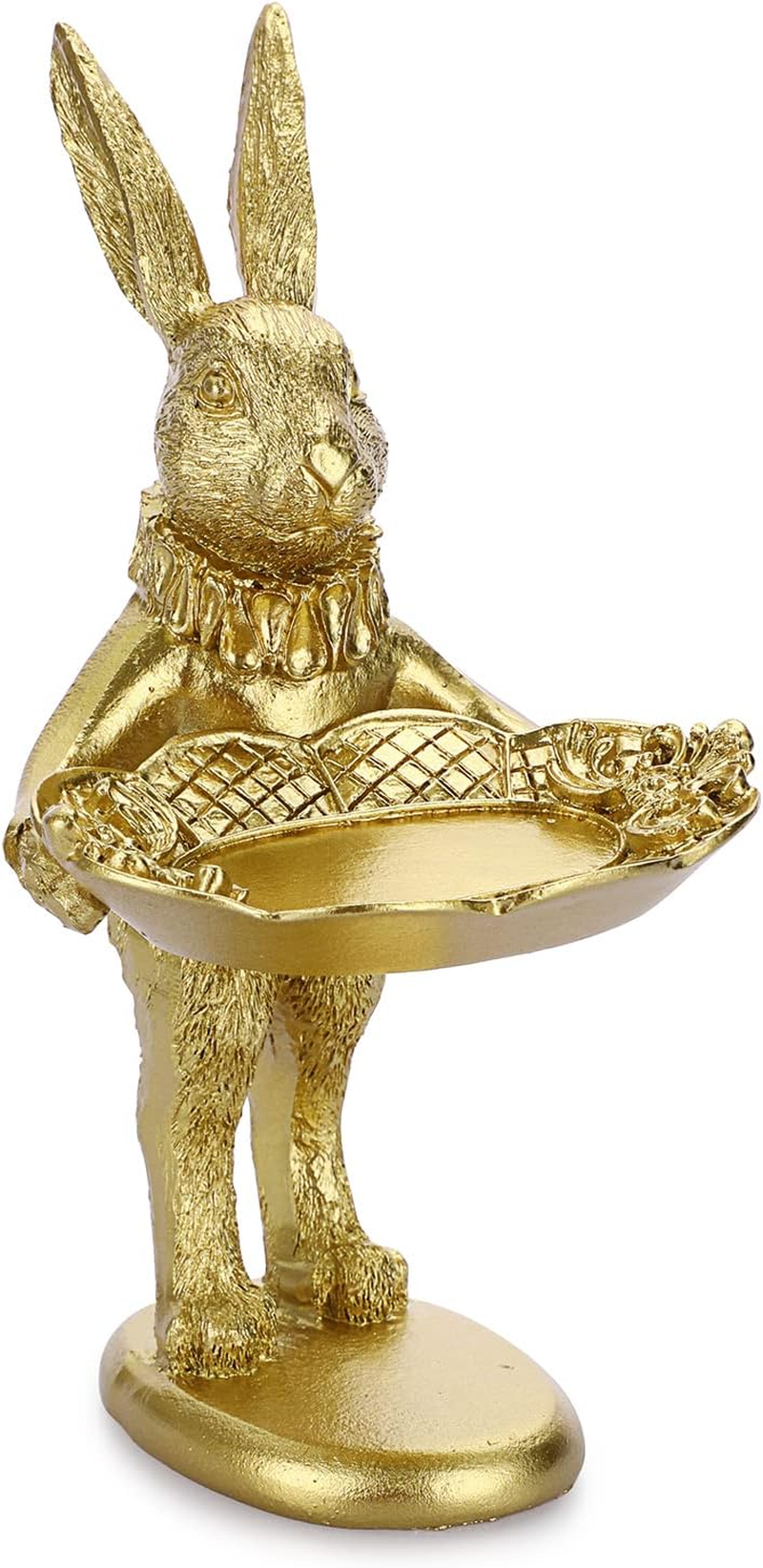 Small Golden Bunny Figurine Jewelry Ring Tray Decorative Serving Rabbit Statue Ornament Animal Sculpture Home Arts Desktop Accessories Table Decor, Standing Bunny