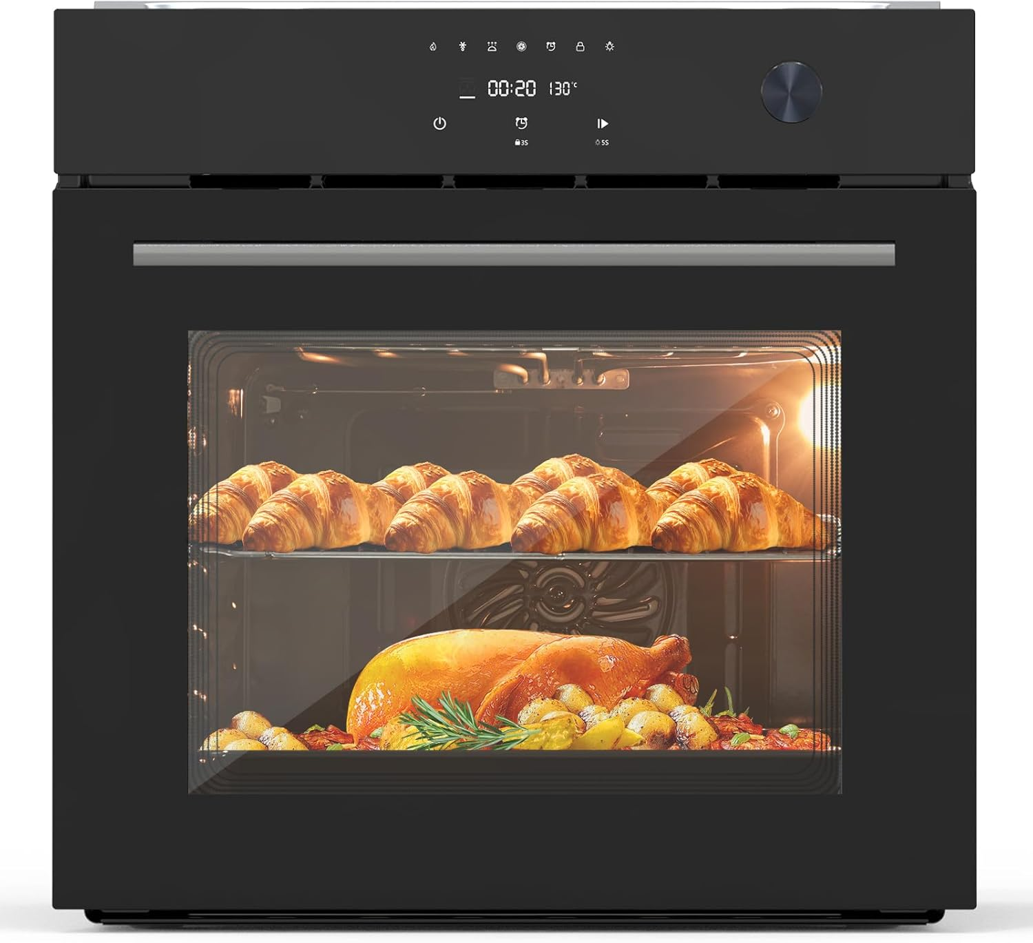 24 Inch Electric Single Wall Oven with 8 Cooking Modes, 2.5 Cu.Ft. Built-In Electric Ovens, Screen Touch Control, 3000W Stainless Steel Convection Oven, Black