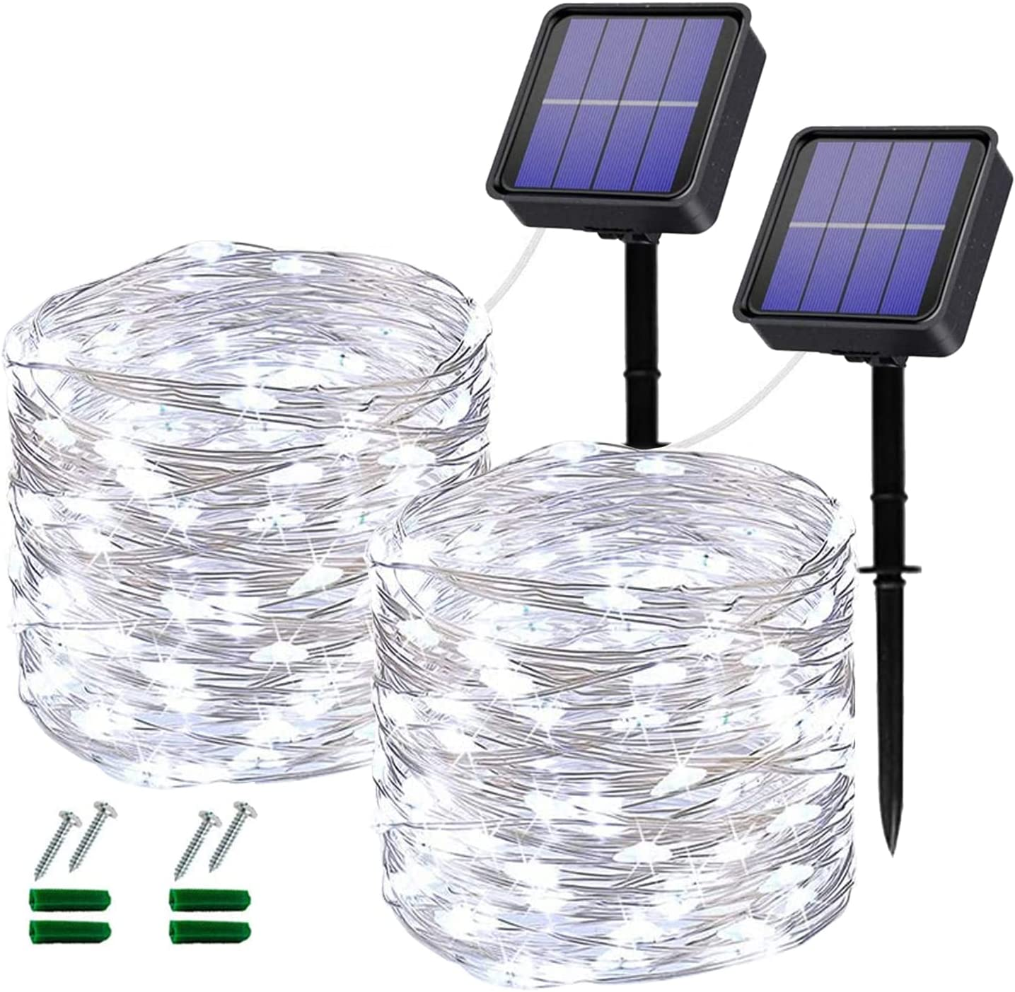 Catena Luce Solare Esterno 2x12m 100 LED Filo Di Rame - Impermeabile IP65, 8 Modalità, Luce Bianca Calda Per Giardino, Albero, Terrazza, Decorazione Feste