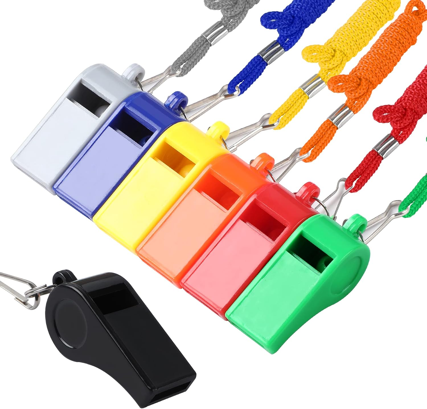 7 Pack Whistles, Coaches Whistles with Lanyard Sports Whistle Loud Crisp Sound Whistles for Referees Training Gyms Emergency
