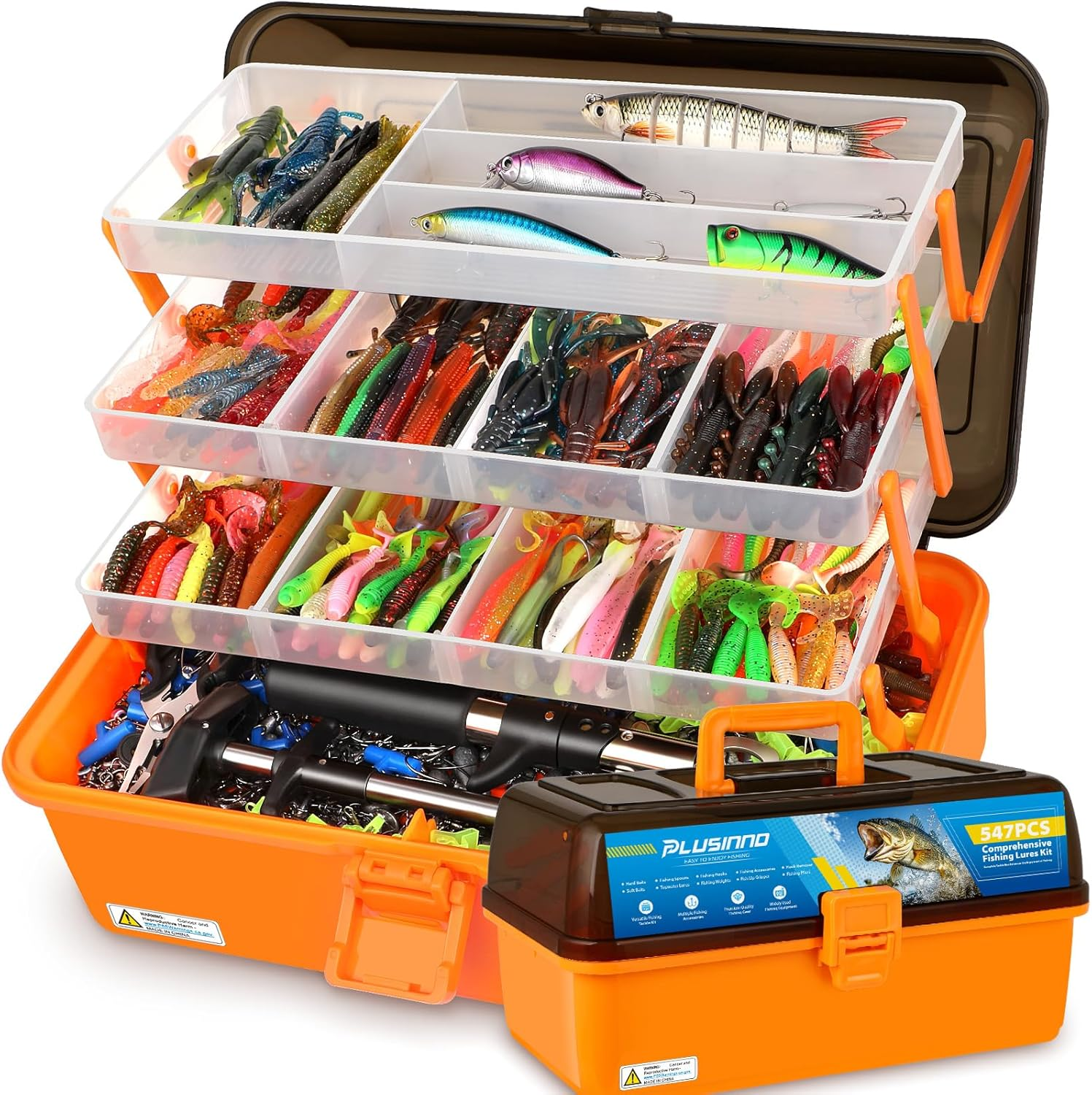 Large 4-Layer Tackle Box with Tackle Included, 547Pcs Fishing Lures Kit - Pliers, Crankbait, Hooks, Weights & Accessories - Freshwater Bass Fishing Bait Lure Gear and Equipment, Gift for Men