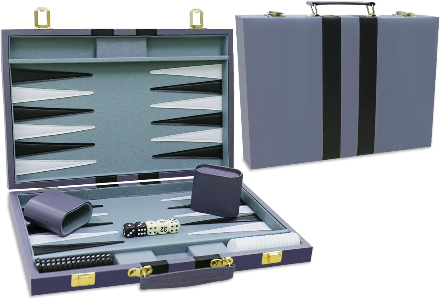 Backgammon Set - Classic Board Game with Premium Leather Case - Portable Travel Strategy Backgammon Game Set for Adults, Kids - Suitable as (11Inch, Gray)