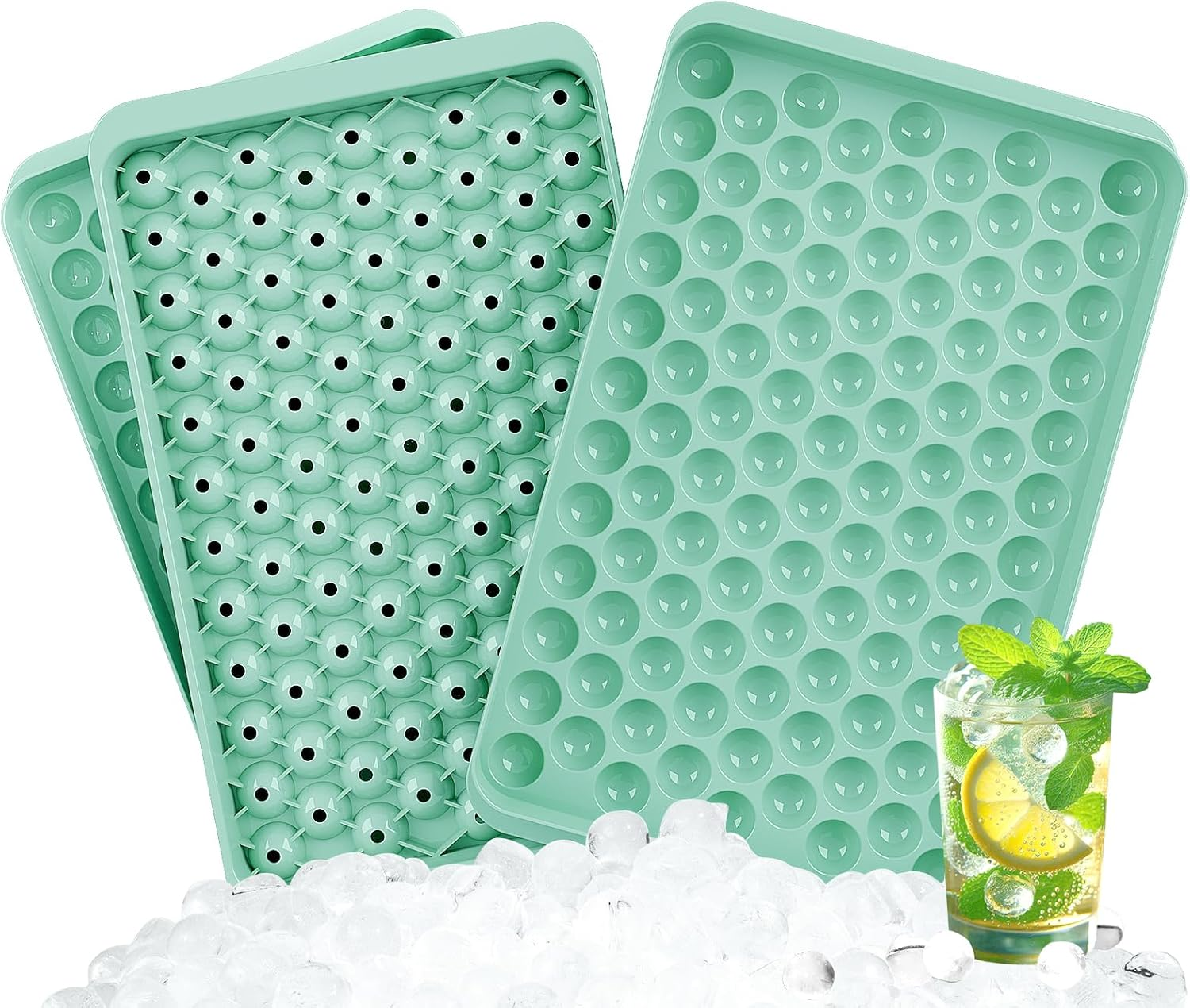 Mini Ice Cube Tray Small Round Molds 104x3 PCS Tiny Pebble balls Crushed Trays