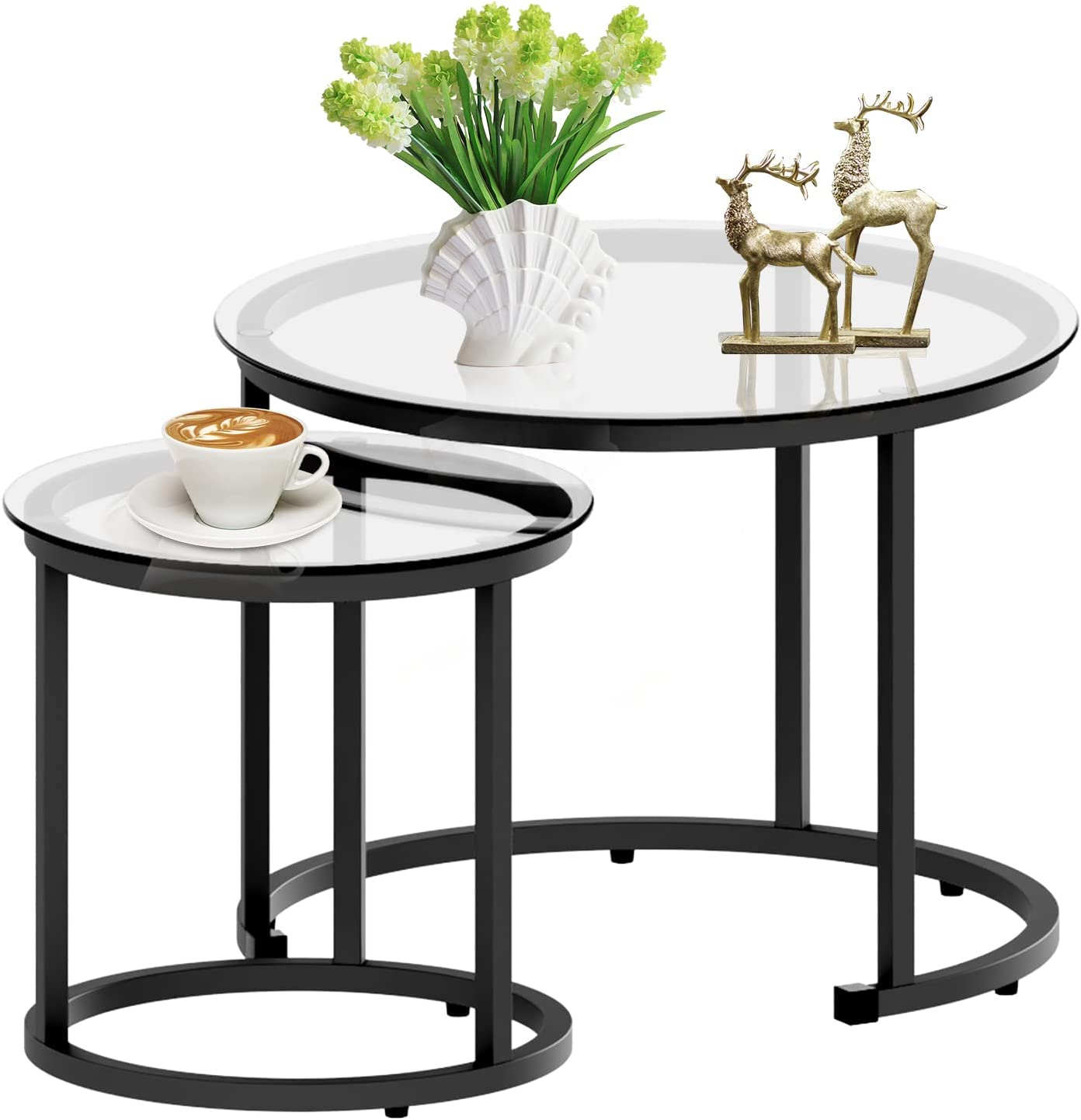 ABOXOO aboxoo Round Nesting Coffee Table Side Table Set of 2 End Tables for L... - Picture 2 of 4