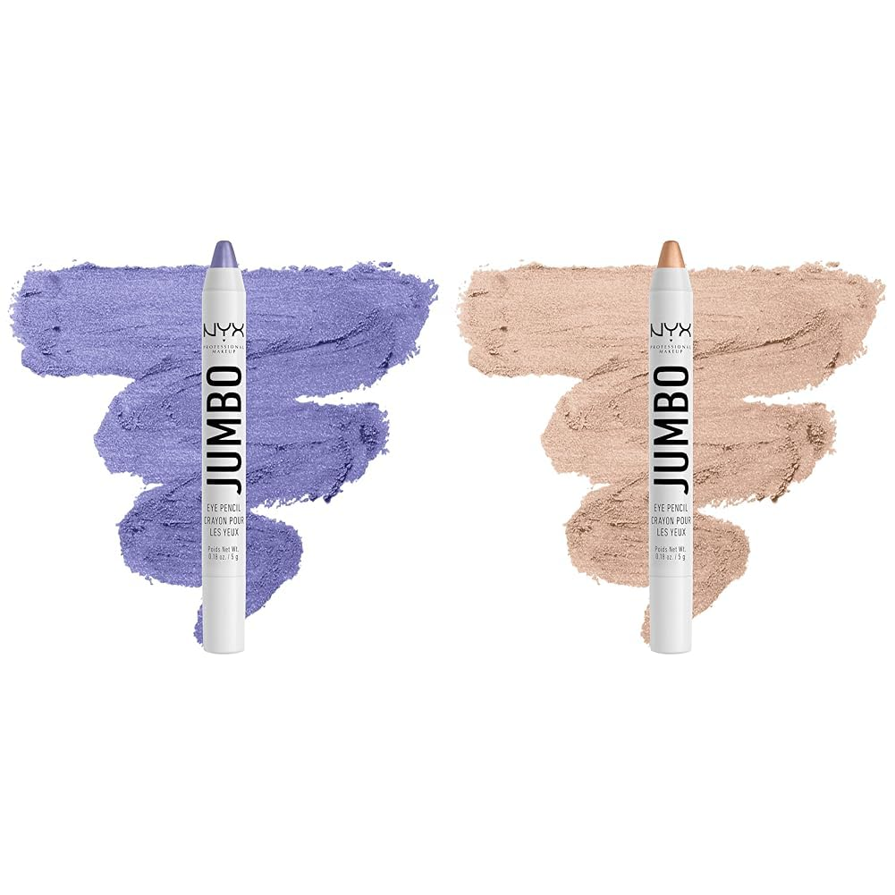 NYX Jumbo Eye Pencil Blendable Eyeshadow Stick & Eyeliner Pencil Bundle - Donut (Lilac) and Frosting (Champagne)