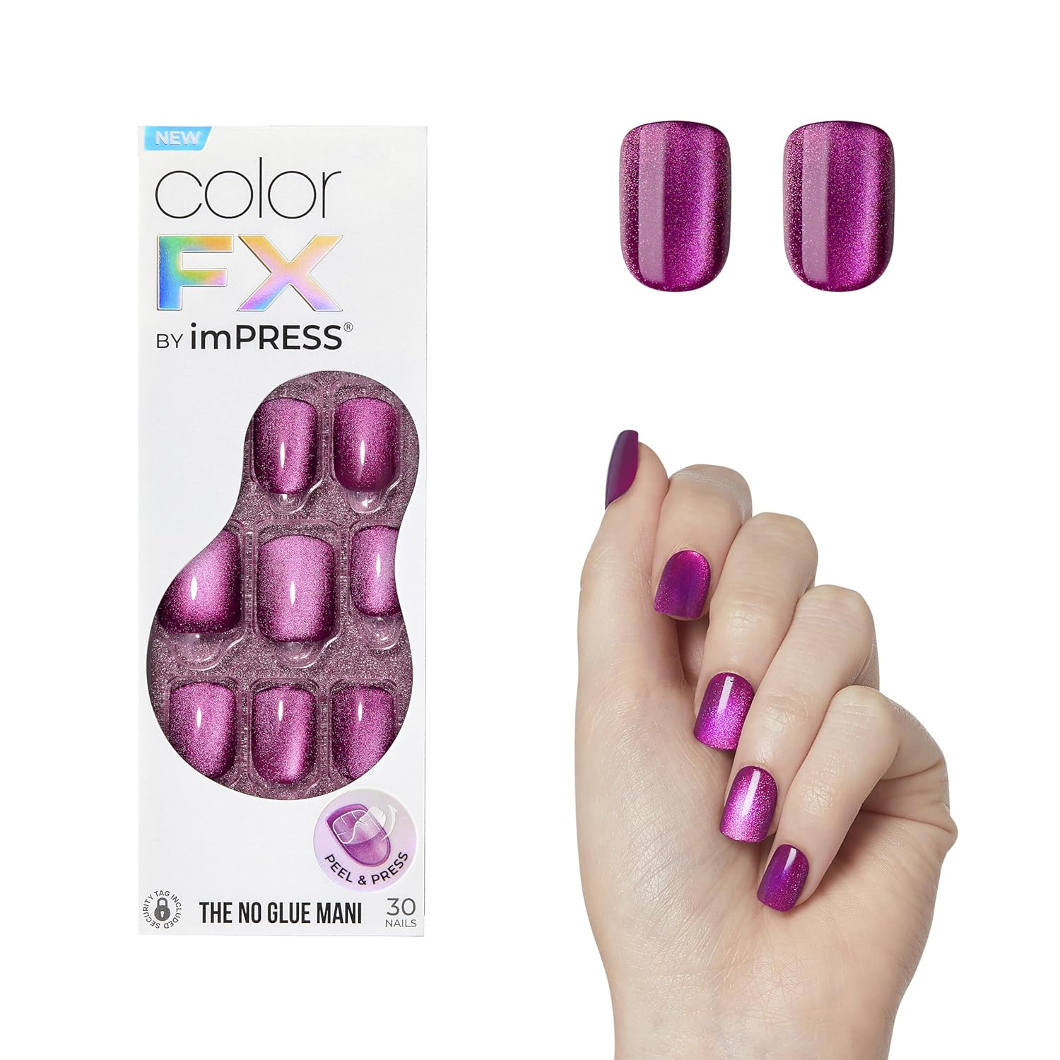 KISS  No Glue Mani Press on Nails, Colorfx, 'Levels', Pink, Short Size, Squoval Shape, Includes 30 Nails, Prep Pad, Instructions Sheet, 1 Manicure Stick, 1 Mini File