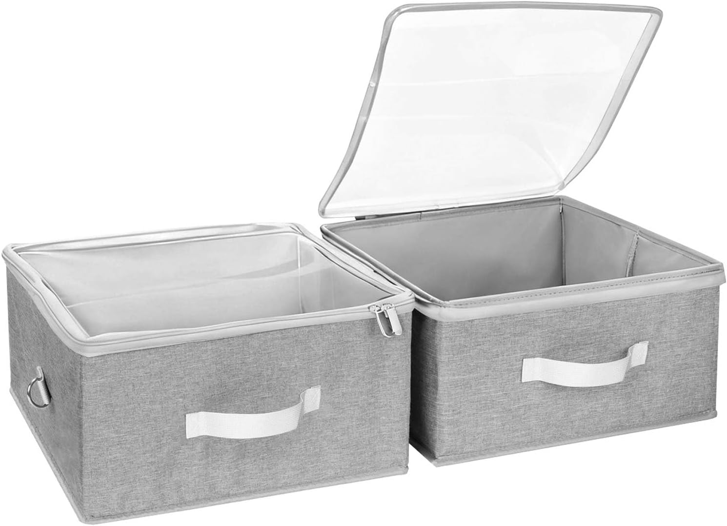 Fabric Storage Bins for Shelves with Clear Lid, 2-Pack Stackable Closet Organ...