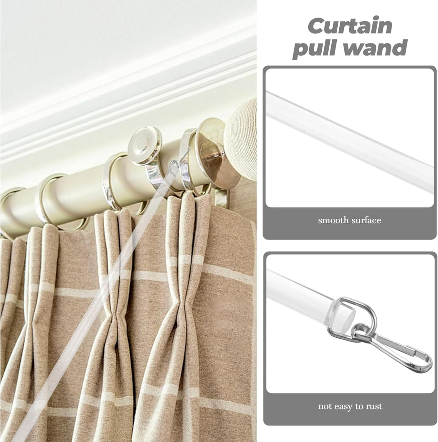 4pcs Pull Rod, Clear Invisible Opening & Closing Stick, Drapery Replacement P... - Picture 4 of 14