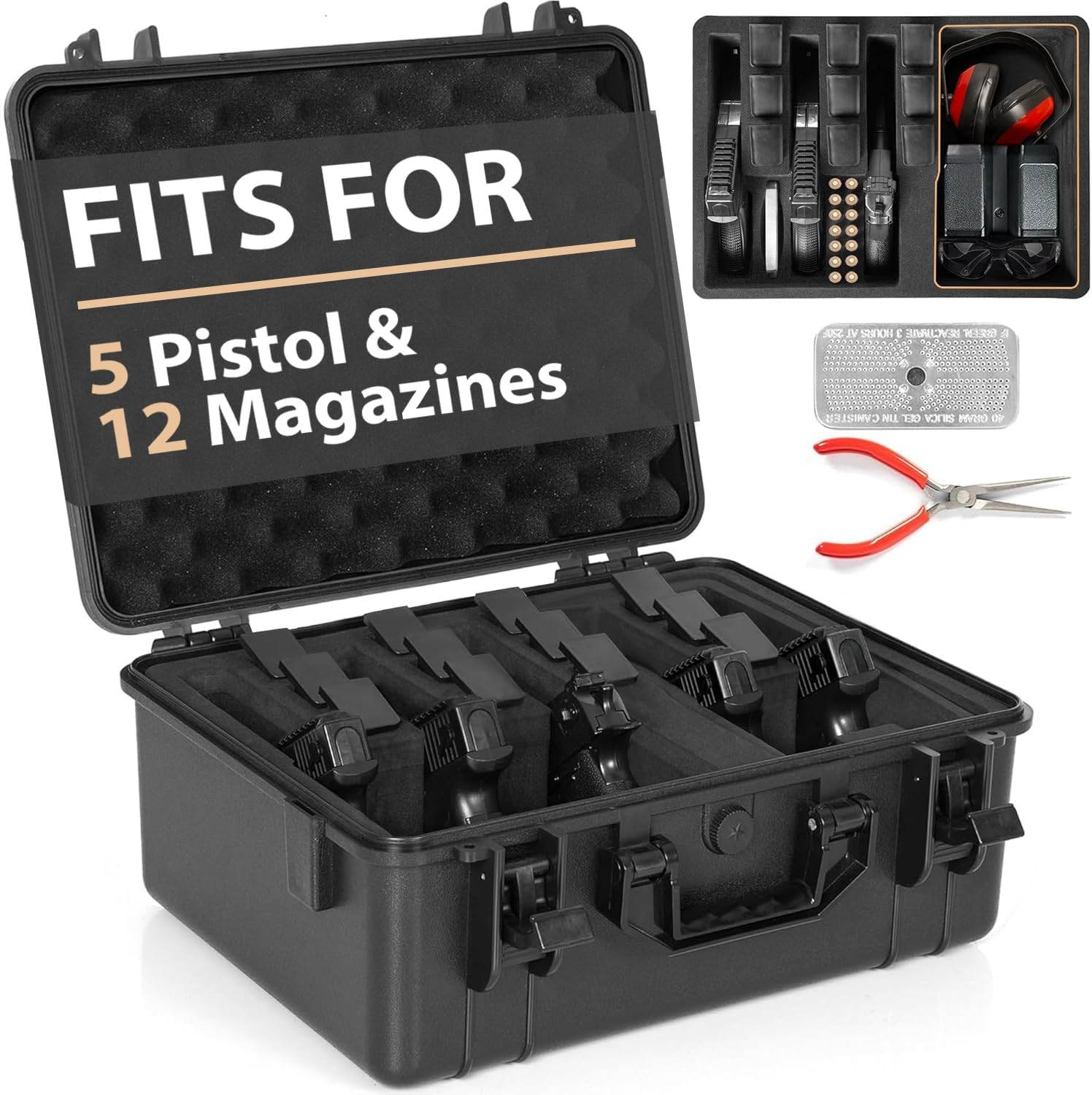 Hard Case TSA Approved Waterproof Case with Pre-Cut Foam Shockproof Travel Carrying Hard Shell Case Included Silica Gel Canister, Black