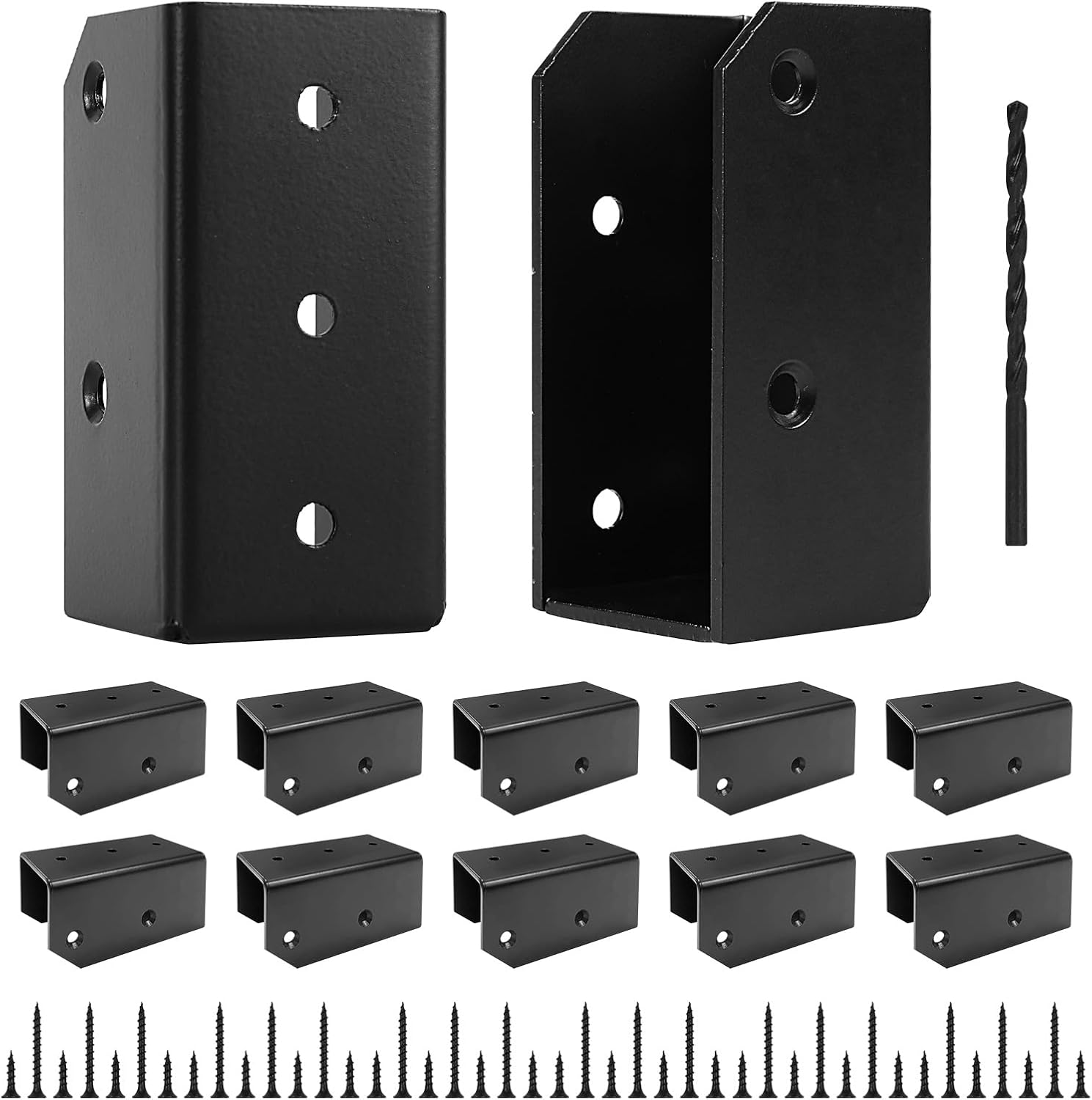 Deck Railing Brackets Connectors, 2X4 Brackets (Actual 1.5"X3.5") for Fence Railing Handrail Stair Wood Lumber Post with Screws, Black (Parallel,12 Pcs)