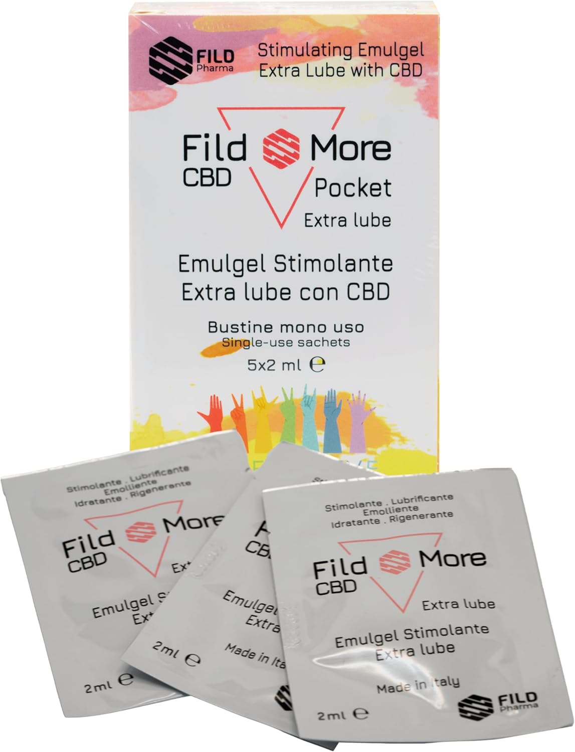 Fild More Extra Lube Pocket 5 Sachets Jetables, Gel Intime Avec Base D'Aloès Biologique Pour Une Lubrification Naturelle Et Durable Avec De L'Huile De Chanvre, Acide Hyaluronique Et Maca Pour Une