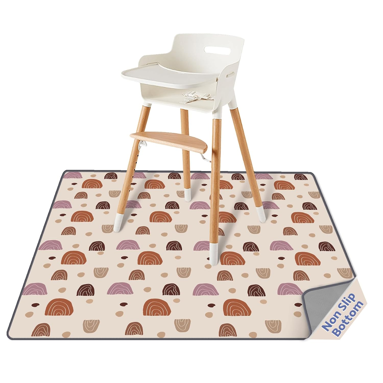Baby Splat Mat for under High Chair, 50.4 X 50.4 Inch Wipeable Splash Mat, Waterproof and Washable, Anti-Slip Floor Protector, Boho Rainbow