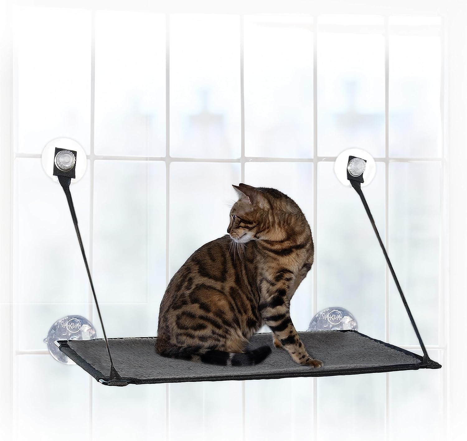 EZ Mount Cat Window Perch for Large Cats, Sturdy Kitty Sill Window Hammock Bed, Steel Frame, Sturdy Suction Cups, Washable Shelf Cover, Foldable - Fits 27