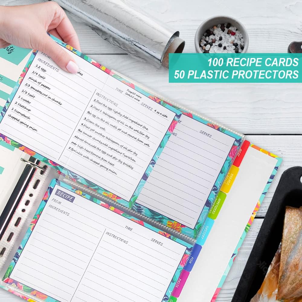 Recipe Binder, 8.5 x 11 inch 3 Ring Recipe Binder Kit with 50 Plastic Sleeves... - Picture 3 of 14