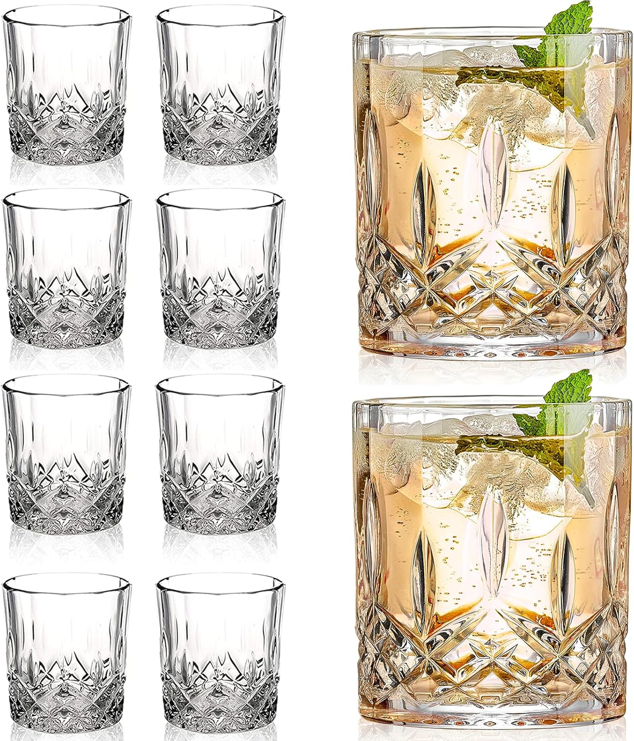 Crystal Whiskey Glasses Set of 8(Buy 6, Get 2 Free), 11 OZ Old Fashioned Whiskey Glasses, Bourbon Cocktail Rocks Glasses, Clear Bar Glasses for Drinking Scotch Vodka Tequila Rum Gift for Men