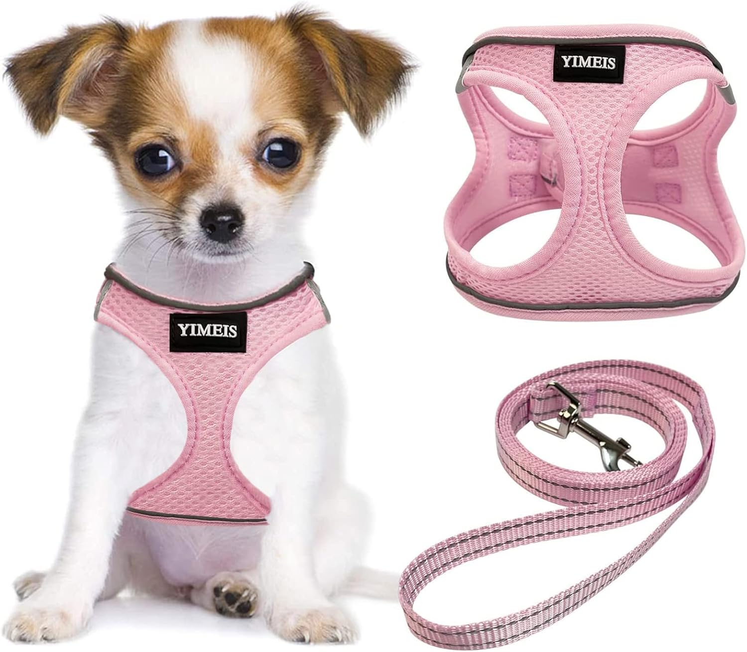 Dog Harness and Leash Set, No Pull Soft Mesh Pet Harness, Reflective Adjustable Puppy Vest for Small Medium Large Dogs, Cats (Pink, Small (Pack of 1)