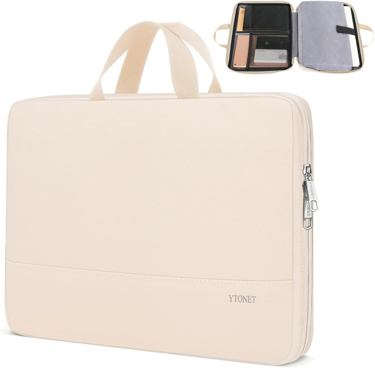 Ytonet Laptop Case 15.6 Inch, TSA Laptop Sleeve Water Resistant Slim Carry Travel Computer Bag Compatible for Macbook, HP, Dell, Lenovo, Asus Notebook, Gifts for Men Women, Beige