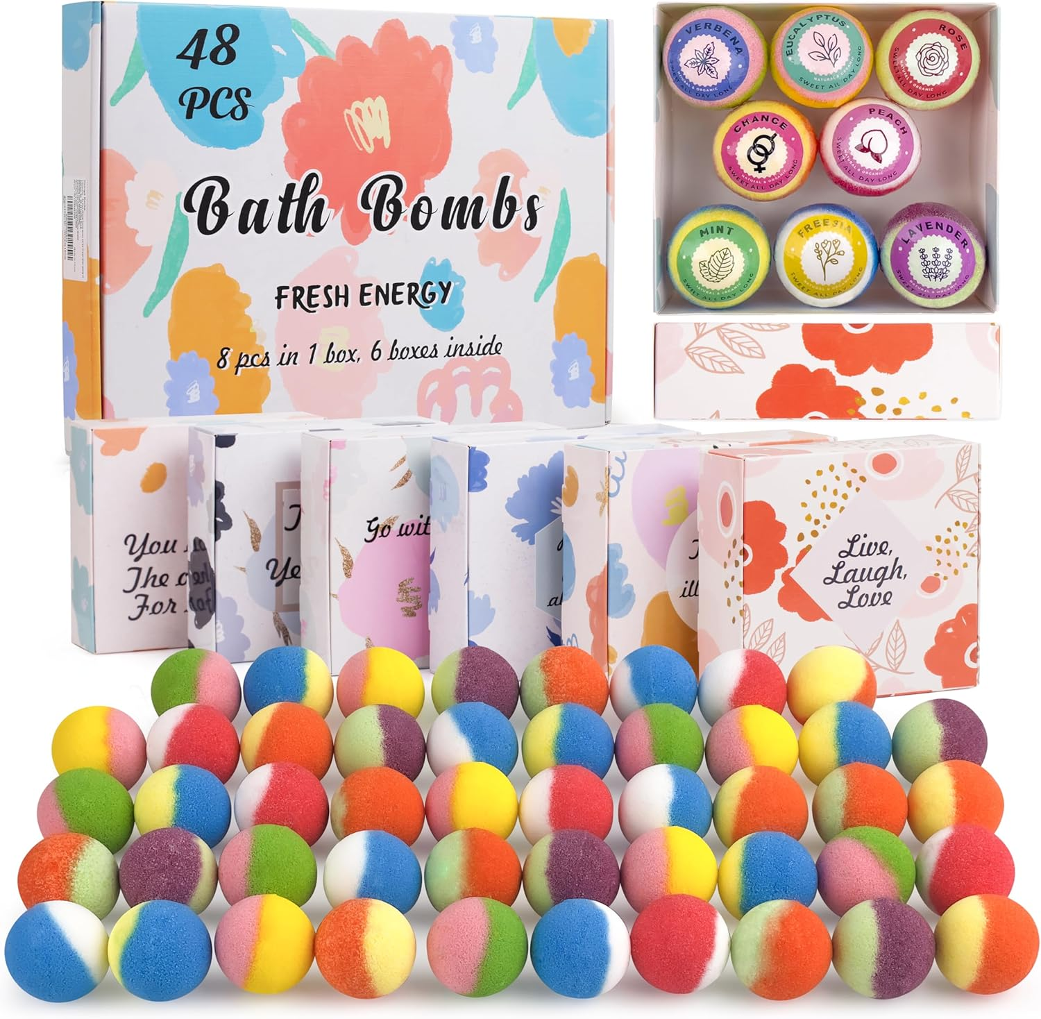 48 Natural & Organic Bath Bombs for Women and Kids, Rich in Essential Oils, Relaxation and Stress Relief, Bathbombs Gift Set for Mothers Day, Christmas, Valentines Day & Birthday