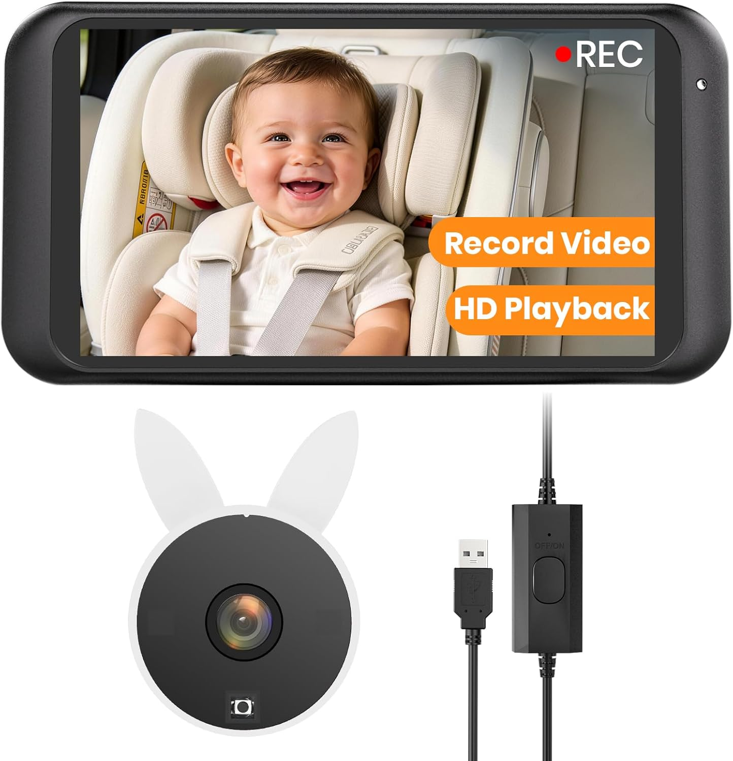BV2MAX Baby Car Camera with Video Recording & Playback, 4.5