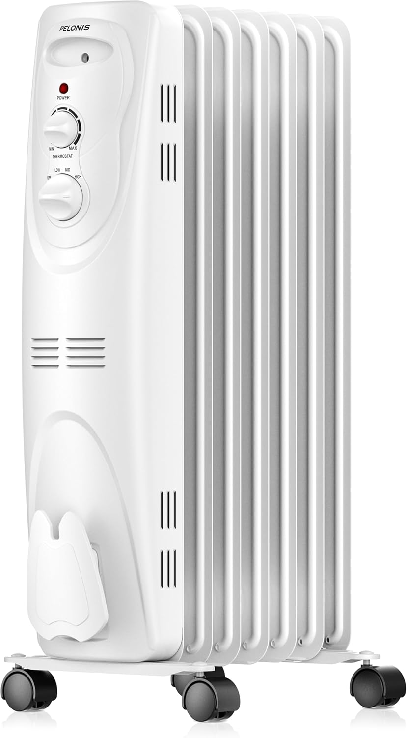 PELONIS Radiator Heater for Large Space, Electric Oil Filled Radiator, Dual Knobs, 1500W, Quiet Space Heater, 3 Modes, Tip-Over Protection