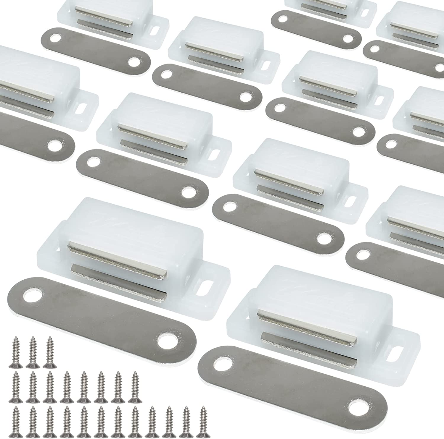 12Pack 15Lbs Cabinet Magnets Magnetic Door Catch for Kitchen Closet Door Bathroom Cupboard Wardrobe Closing Drawer Latch and Shutters with Mounting Screws (White)