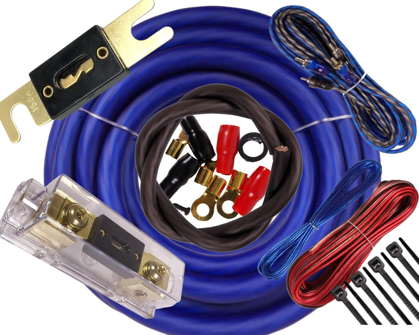 BCC4AR Complete 4 Gauge 4500 Watts Car Amplifier Installation Power Amp Wiring Kit Inline AGU Fuse Holder & 80A /100A Fuse and All the Accessories/Terminal Included Blue