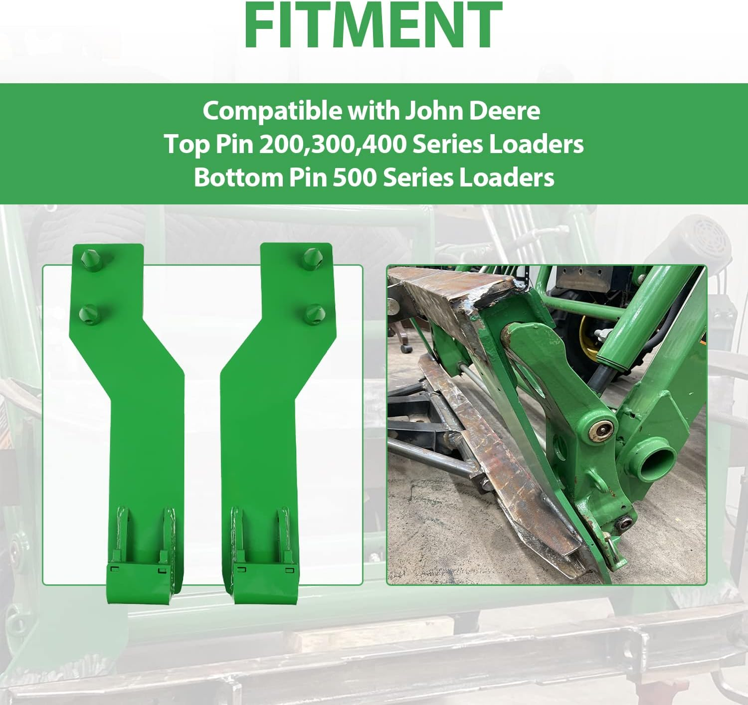 Tractor Loader Quick Tach Weld on Mounting Brackets with John Deere Tractor Loaders Durable Heavy Duty Powder Coated Steel Green