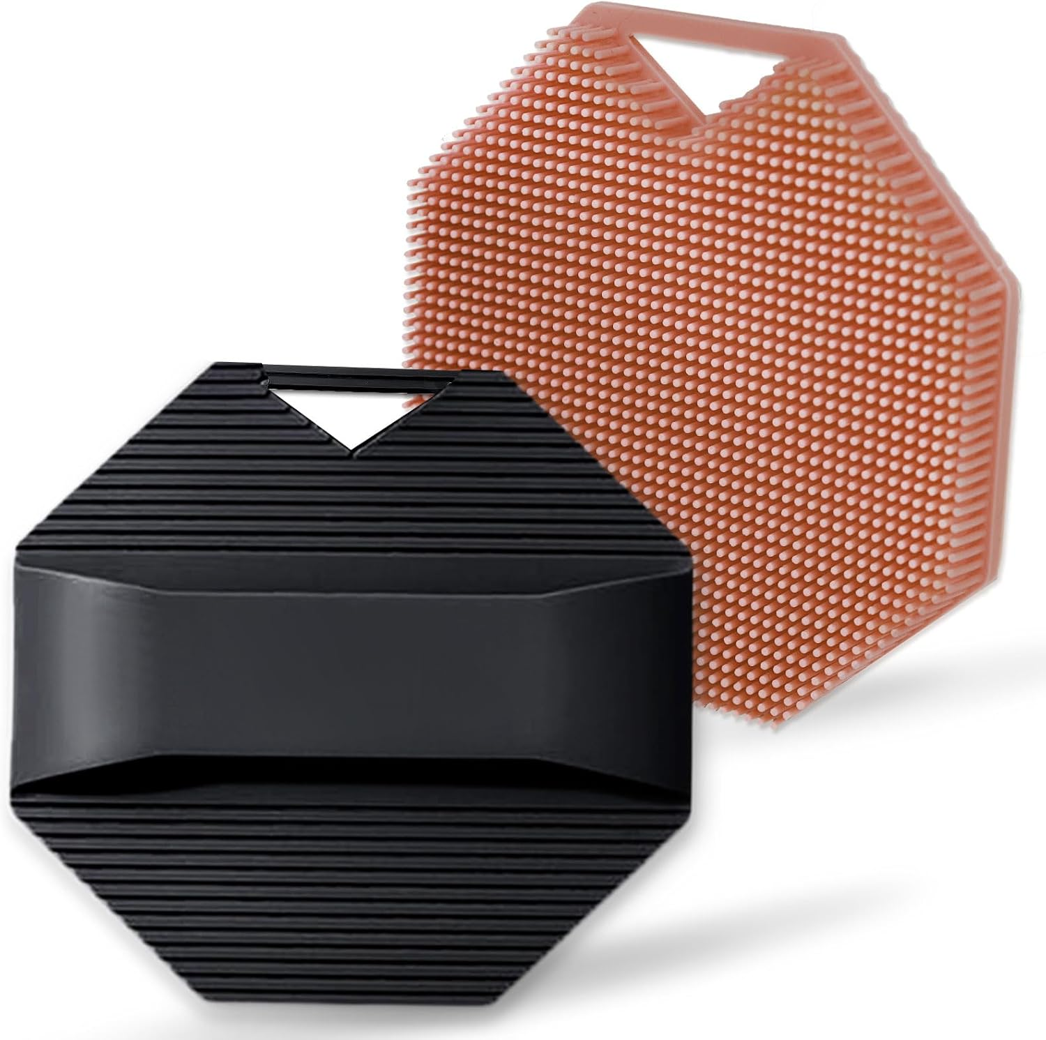 2 Pack Silicone Body Scrubber, Exfoliating Body Scrubber for Sensitive Skin, Silicone Loofah with Anti-Slippery Handle, Stays Clean Easily, Travel-Friendly for Men & Women (Black + Pink)