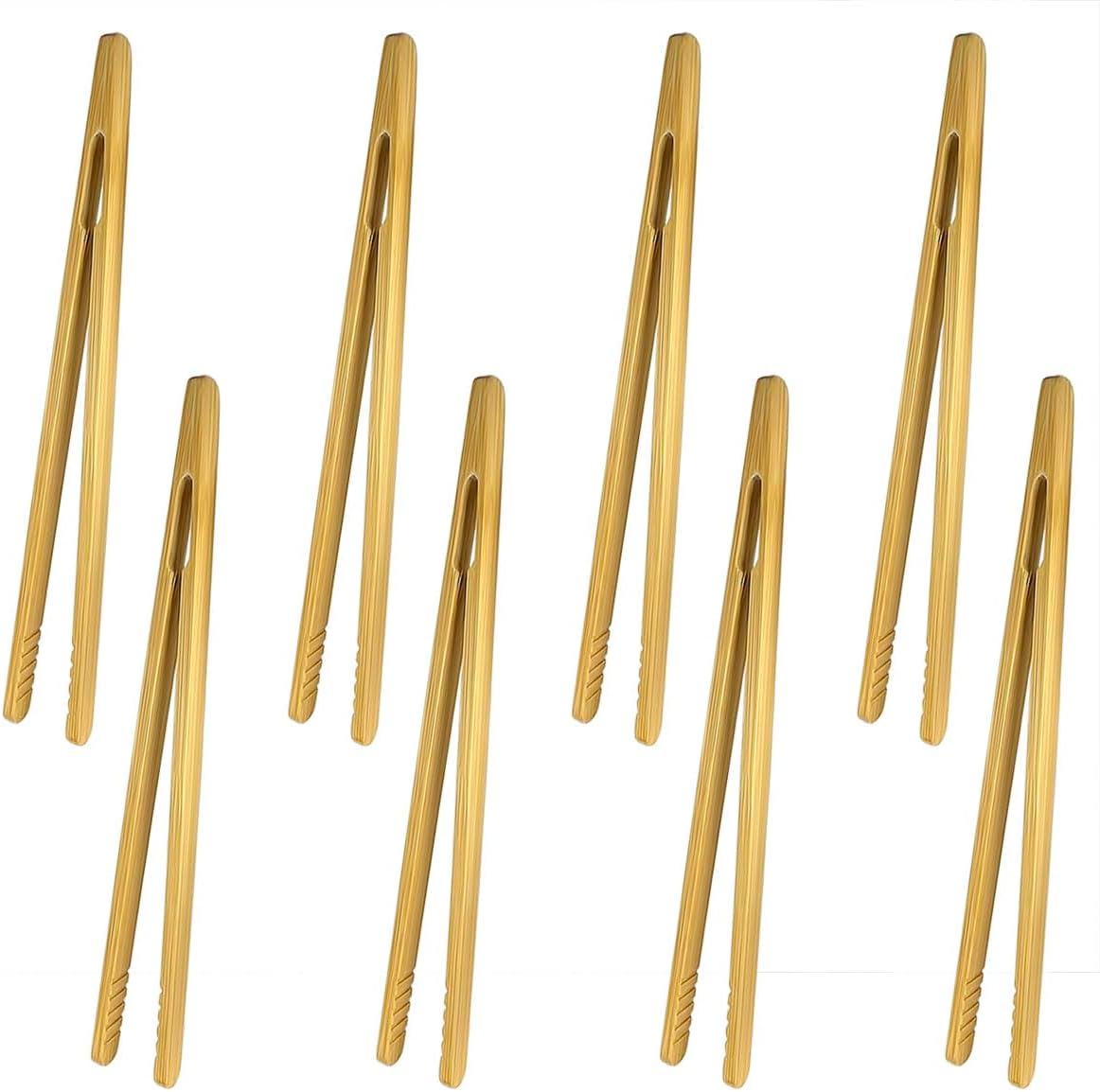 8 Pcs 7Inch Reusable Bamboo Toast Tongs Kitchen Utensil Tongs for Toaster Fruits