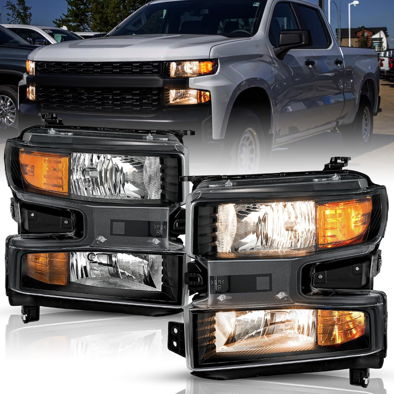 Halogen Headlight Assembly for 2019-2021 Chevy Silverado 1500 Factory OE Replacement Headlamp Light Pair Set Only for Halogen Version