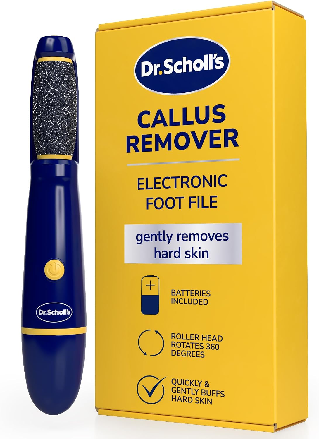 Dr. Scholl’S Callus Remover Electric Pedicure Foot File - Instantly Exfoliates & Removes Hard Skin and Calluses, Softer Smoother Feet in Seconds, Gently Buffs, Ideal for Travel, AAA Batteries Included
