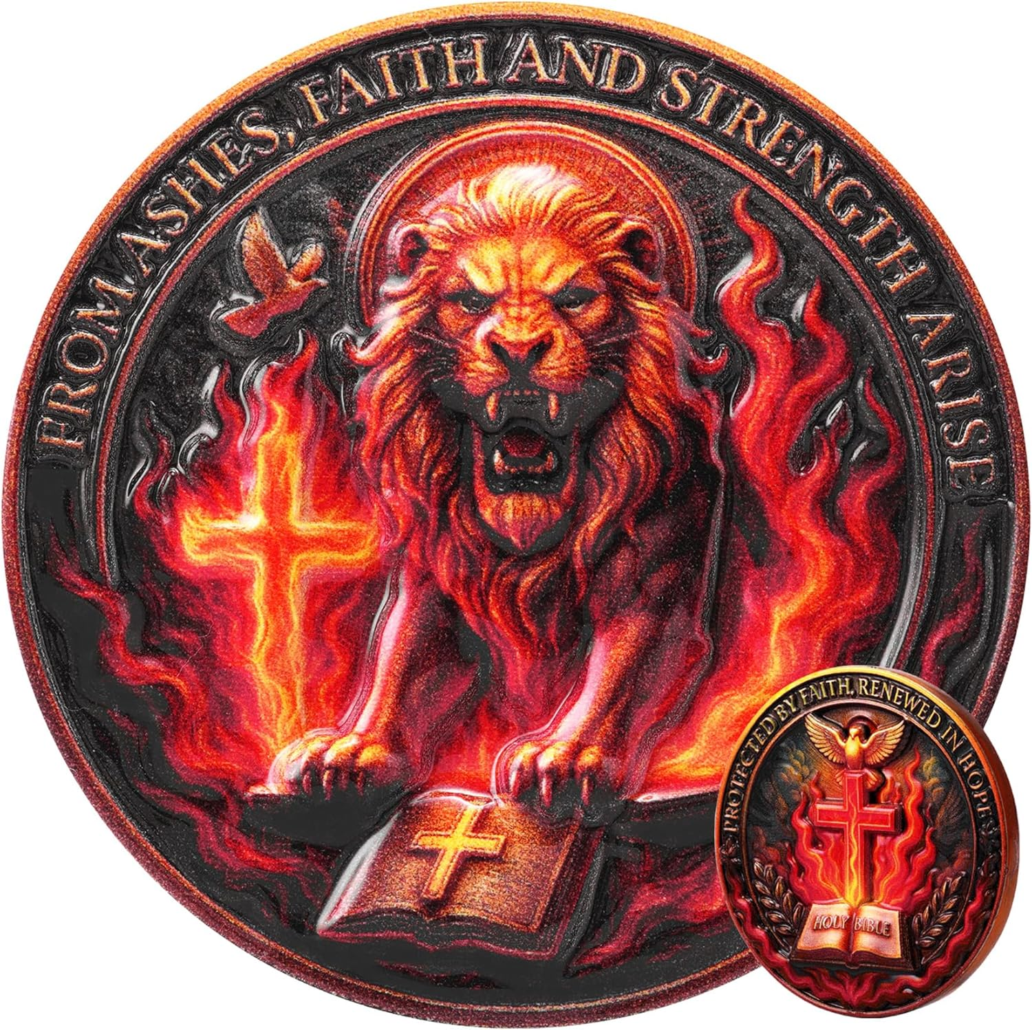 Lion of Judah Christian Prayer Coin Inspirational Religious Challenge Coin Bible Verse Token, Faith and Strength Medallion (Bible Lion Coin-One Piece)