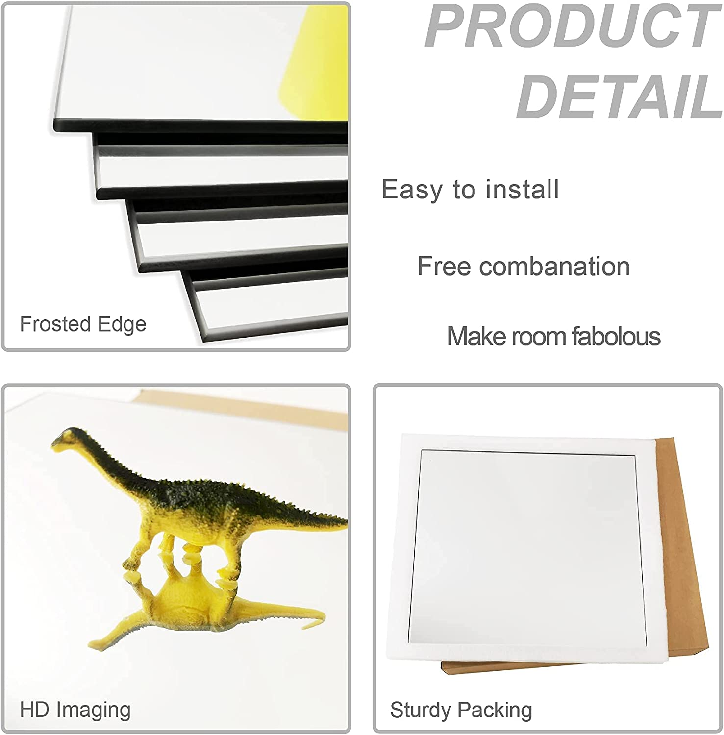 Delma Glass Full Length Wall Mirror Tiles, 14'' x 12'' x 4PCS, Frameless Full... - Picture 7 of 13