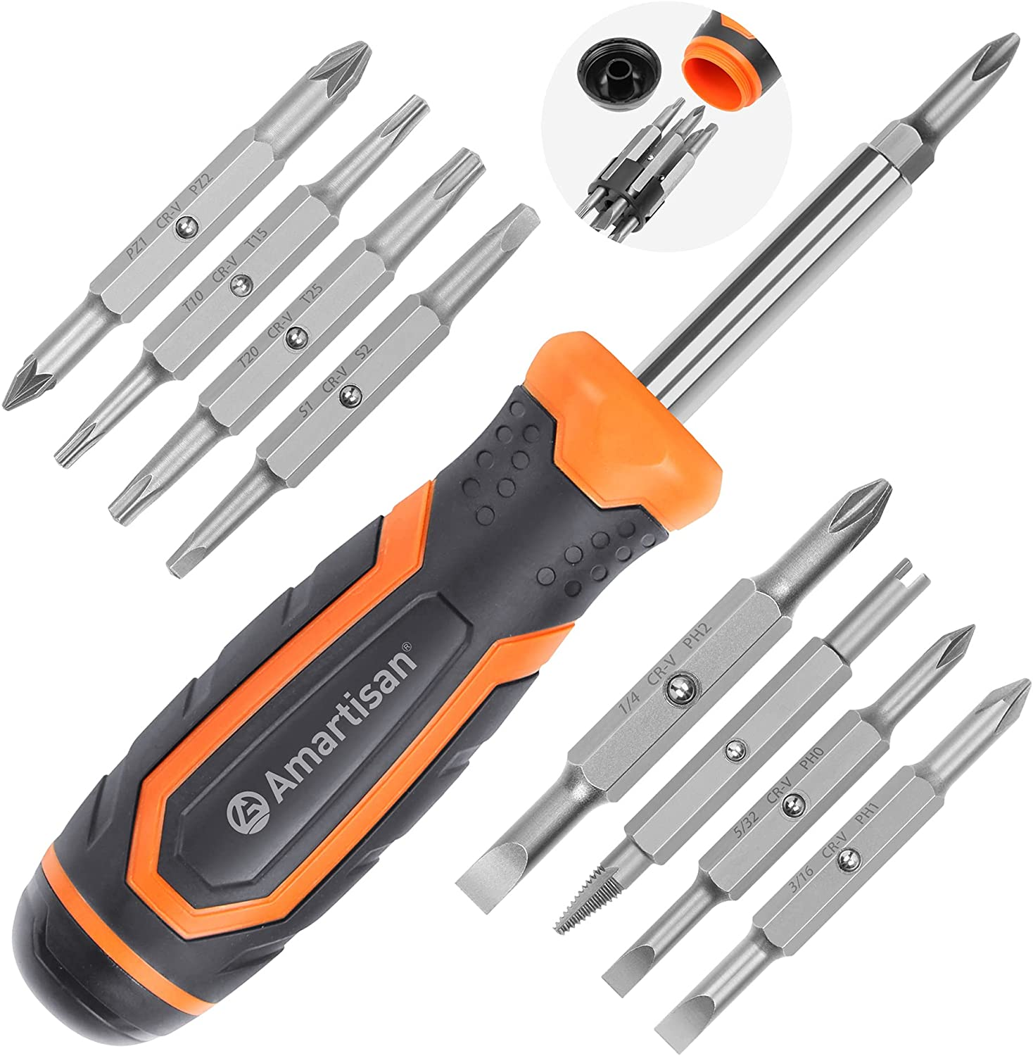 18-In-1 Multi-Bit Screwdriver Set Tool All in One, Portable Multi-Purpose Screwdriver, Slotted/Philips/Pozi/Torx/Square,Nut Driver